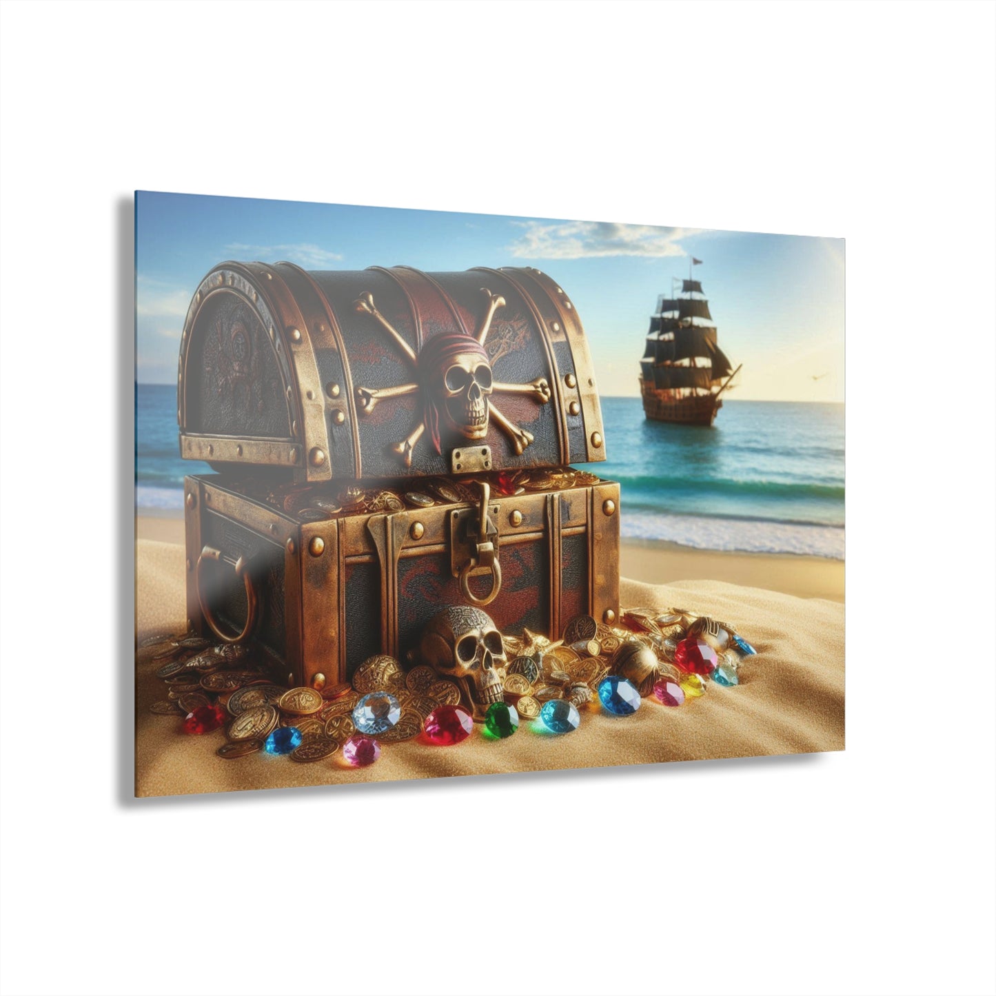 Pirate's Booty Tropical Island Treasure Ocean Vacation Acrylic Print Wall Art Outdoors Gift Beachy Nature Ship Artwork Modern Home Decor