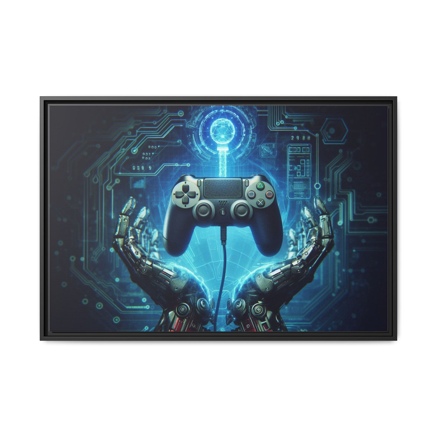Gamer Themed Unique Framed AI Canvas Print Wall Art Video Game Lover Futuristic Digital Style Gift Cyber Geek Matrix Decor 3 frame colors