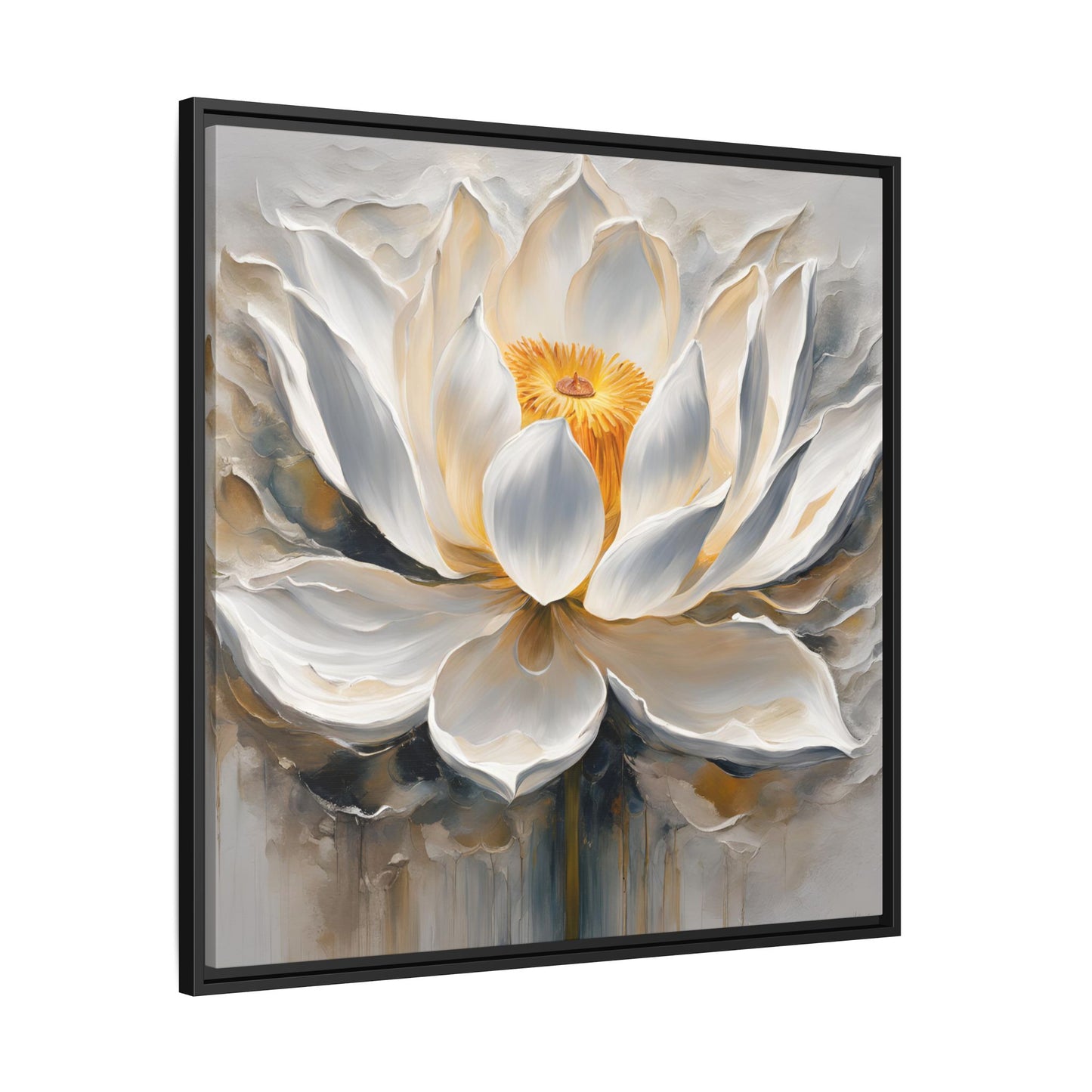 Modern Abstract Floral Design Unique Framed Canvas Wall Art White Lotus Gift Nature Lover Gift Garden Lover Gift 3 frame colors