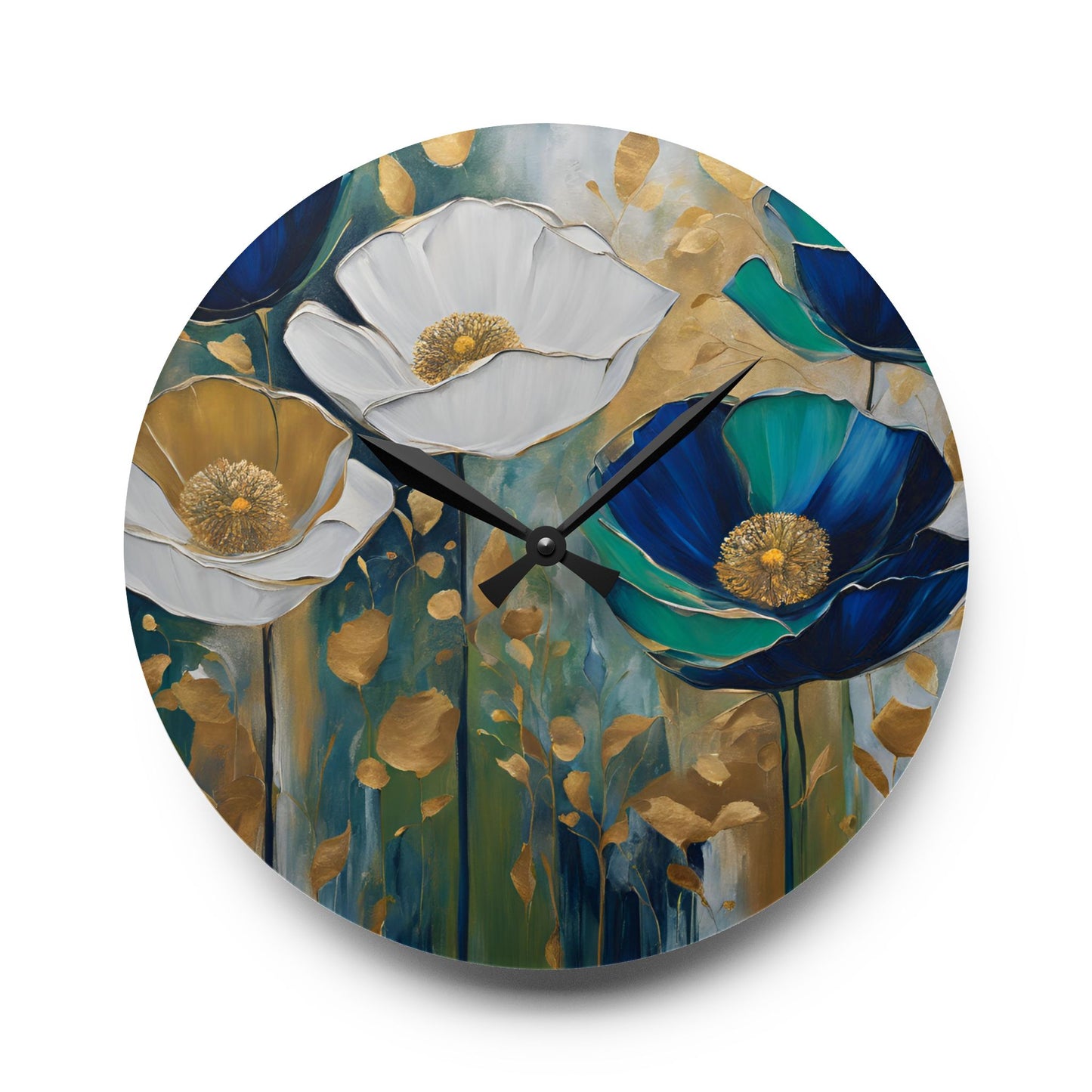Floral Design Acrylic Clock Unique Colorful Wall Clock for Kitchen or Living Room Nature Lover Field of Flowers Gardener Gift