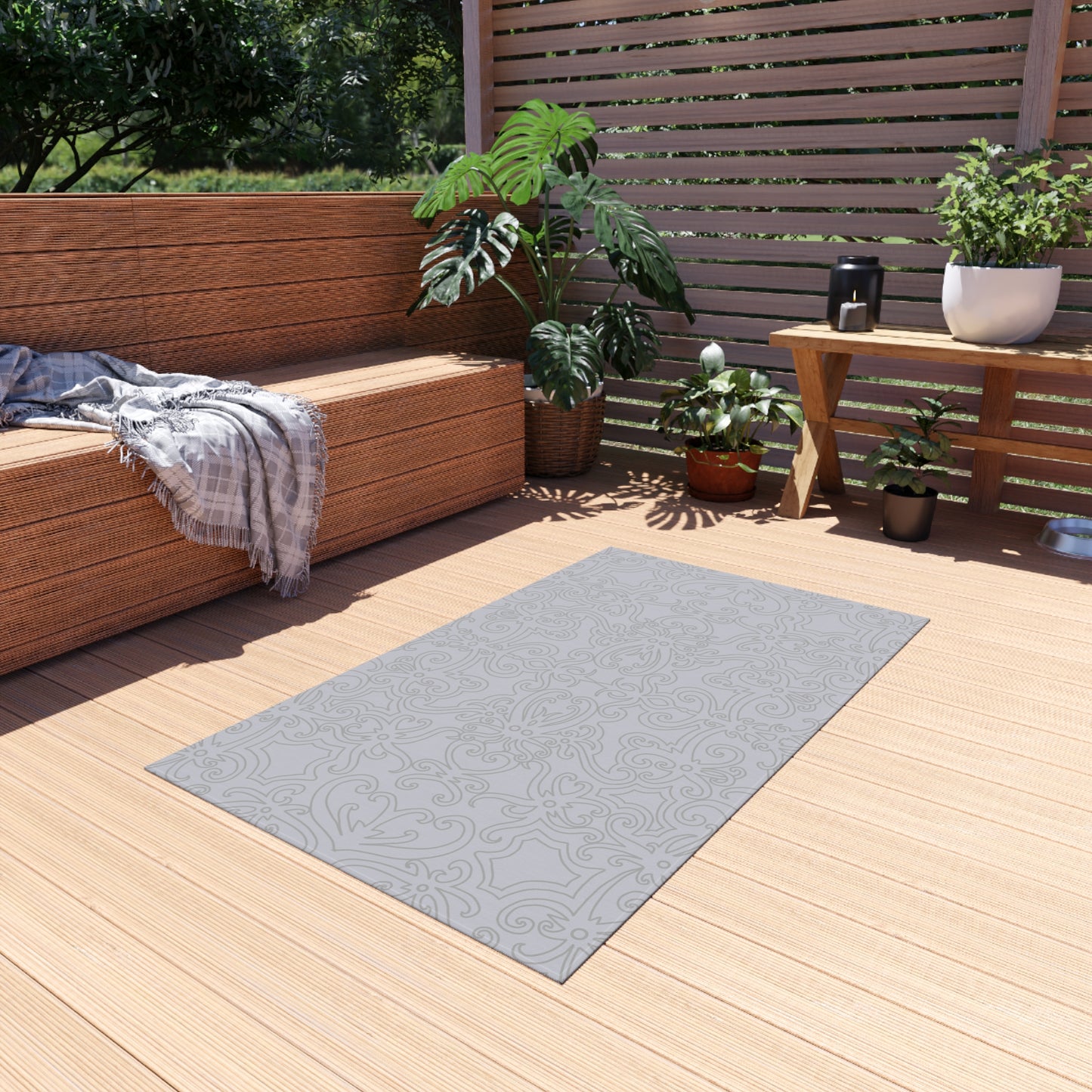 Chenille Outdoor Rug with No-Skid Backing Cozy Grey Outdoor Carpet Patio Decor Gazebo Rug Pool Area Decor Outdoor Kitchen Carpet