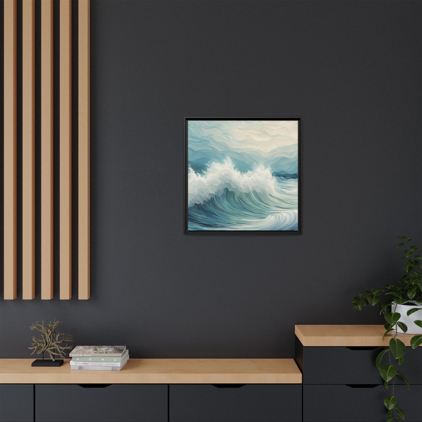 Modern Abstract Wave Design Unique Framed Canvas Wall Art Ocean Beach Gift Nature Lover Gift Underwater Sea Lover Gift 3 frame colors