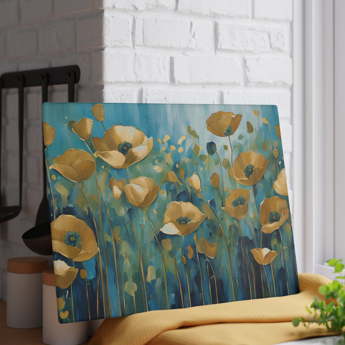 Kitchen Decor Glass Cutting Board Serving Tray with Field of Flowers Pattern Cutting Board Gift for Home Cook Charcuterie Board
