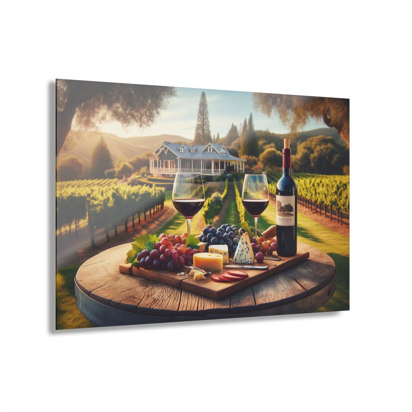 Rustic Vineyard Design Acrylic Print with Charcuterie Nature Lover Wall Art Fruit and Cheese Gift Farm Artwork Modern Garden Home Decor