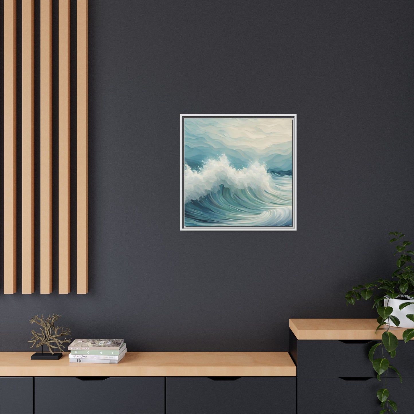 Modern Abstract Wave Design Unique Framed Canvas Wall Art Ocean Beach Gift Nature Lover Gift Underwater Sea Lover Gift 3 frame colors