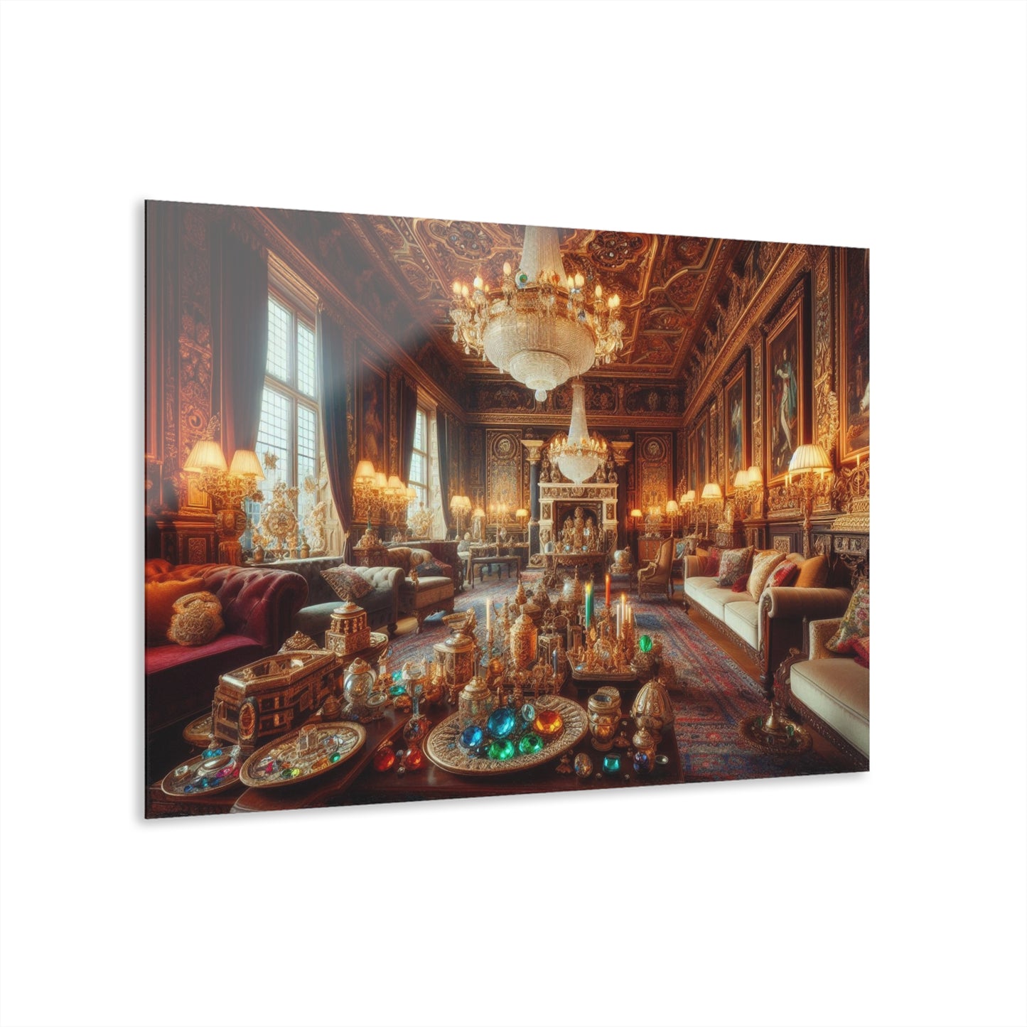 Royal Palace Design Acrylic Gold and Gemstone Drawing Room Print Castle Lover Wall Art Gift Jewel Artwork Modern Garden Home Decor