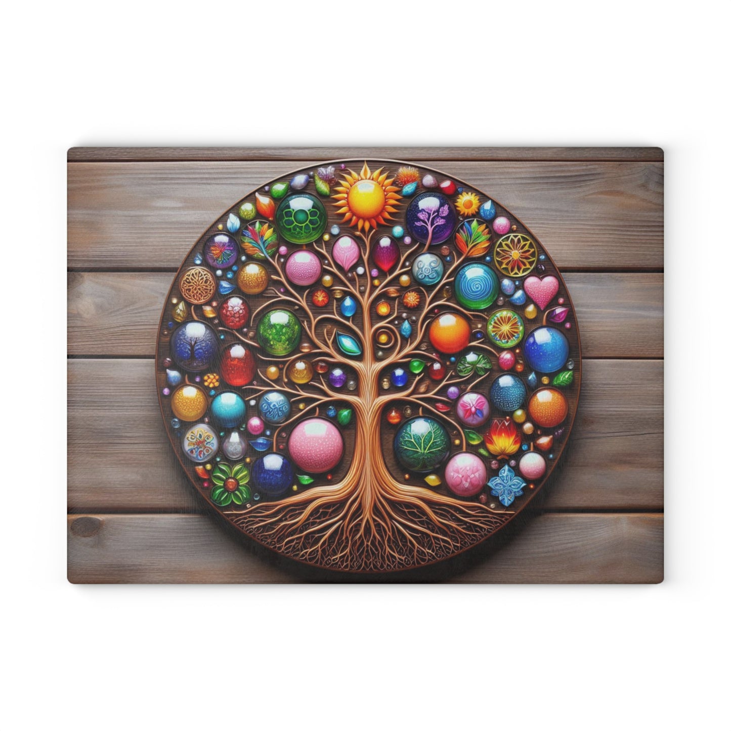Kitchen Decor Glass Cutting Board Serving Tray with Tree of Life Design Cutting Board Gift for Home Cook Glass Charcuterie Board