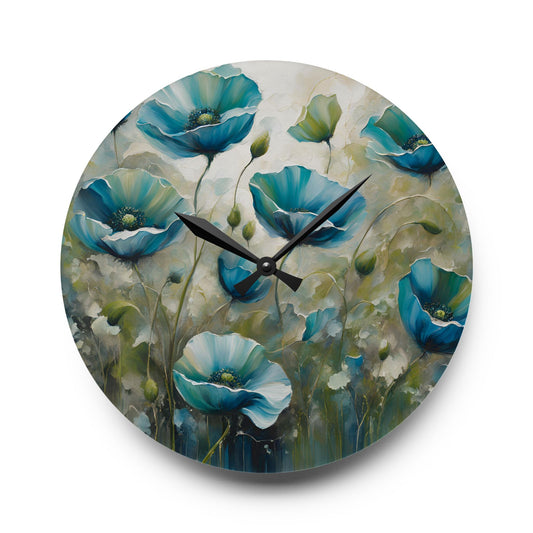 Floral Design Acrylic Clock Unique Colorful Wall Clock for Kitchen or Living Room Nature Lover Field of Flowers Gardener Gift