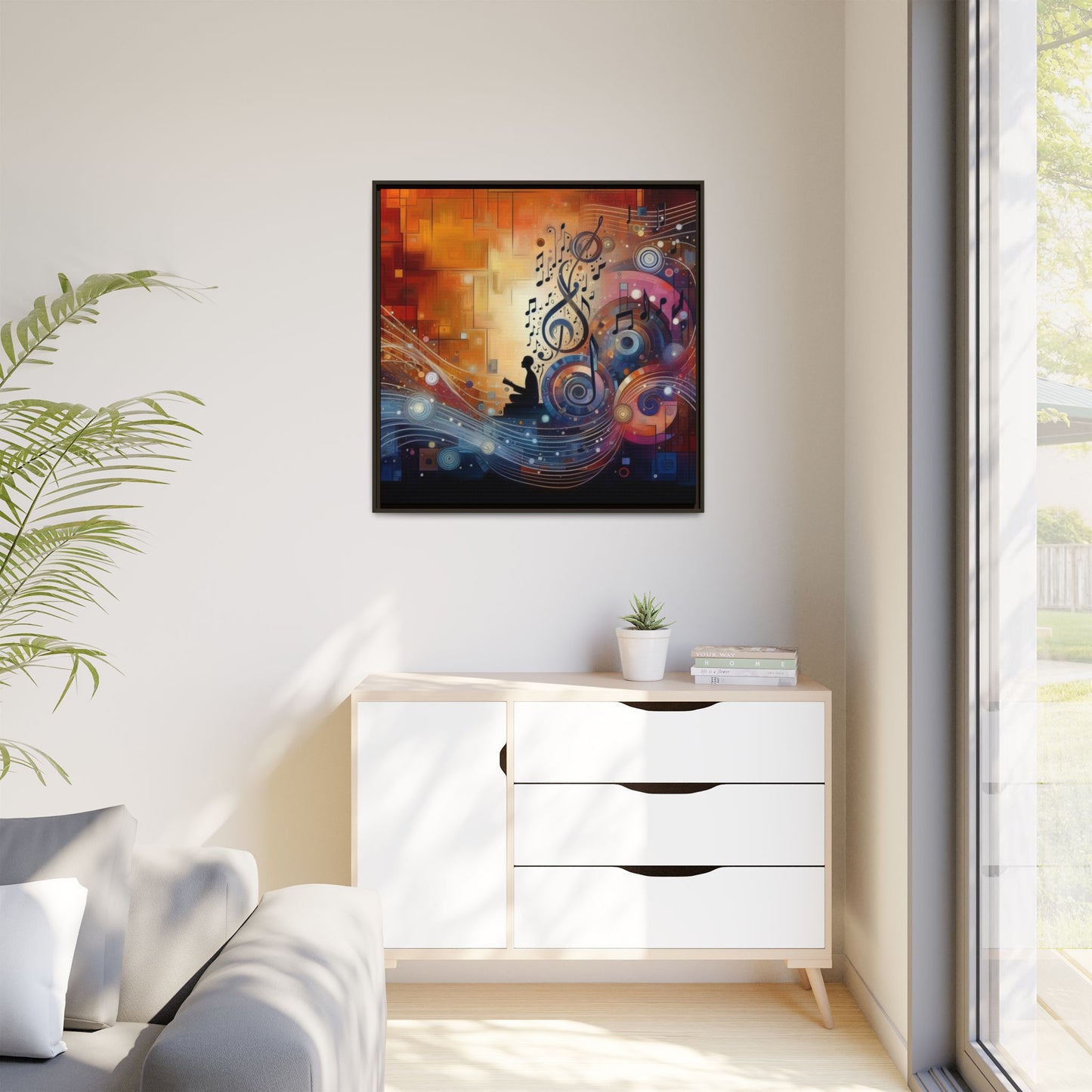 Modern Music-Themed Print Abstract Design Unique Framed Canvas Print Treble Clef Note Wall Art Music Lover Gift Decor 3 frame colors