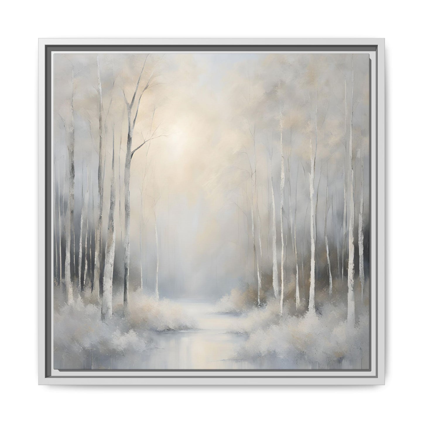 Modern Abstract White Forest Design Unique Framed Canvas Wall Art Ocean Beach Gift Nature Lover Gift 3 frame colors