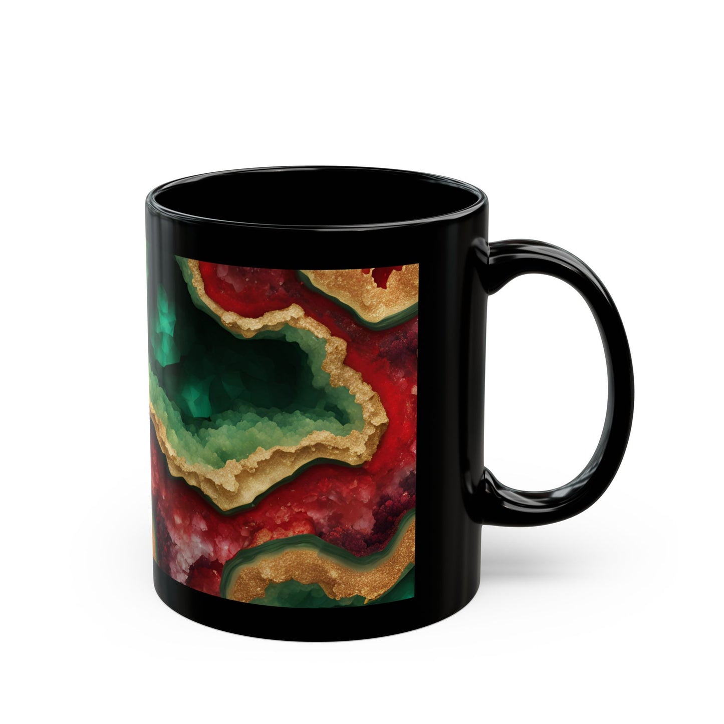 Red, Green and Gold Amethyst Crystal Geode Design Coffee Tea Hot Chocolate Mug Boho Gift for Her Nature Lover Gift Geology Rock Lover Gift