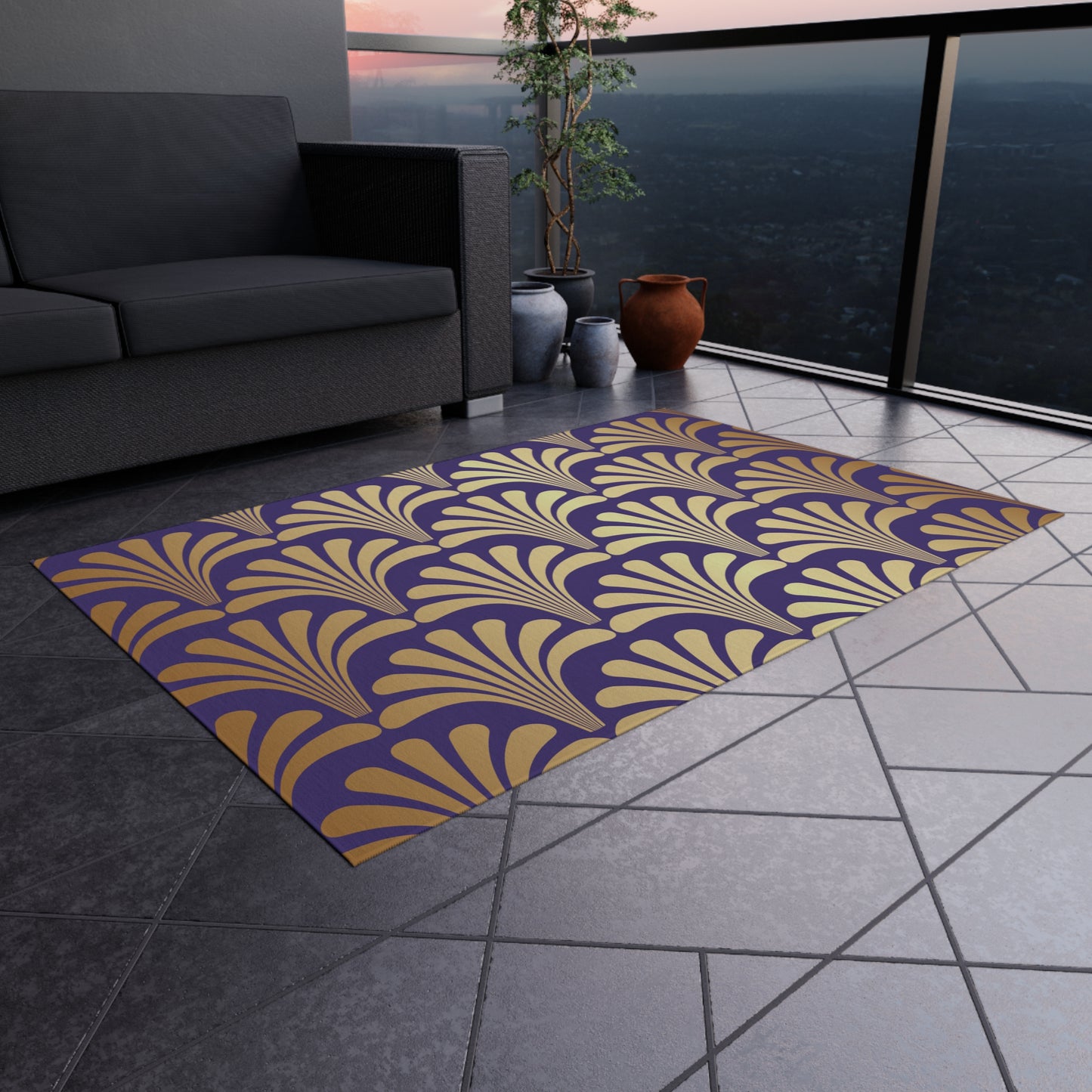 Chenille Outdoor Rug with No-Skid Backing Cozy Purple and Gold Outdoor Carpet Patio Decor Gazebo Rug Pool Area Decor Outdoor Kitchen Carpet