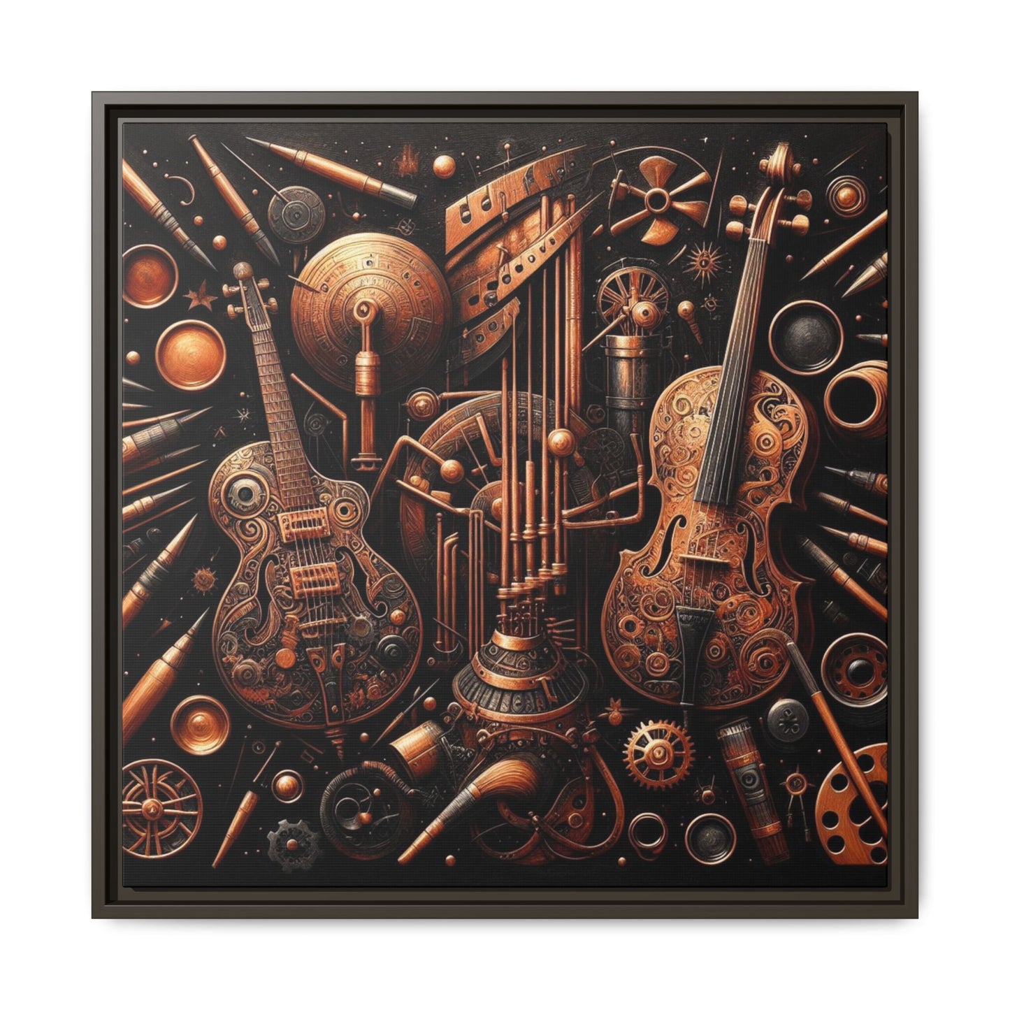Modern Music-Themed Print Abstract Design Unique Framed Canvas Print Steampunk Wall Art Music Lover Gift Decor 3 frame colors