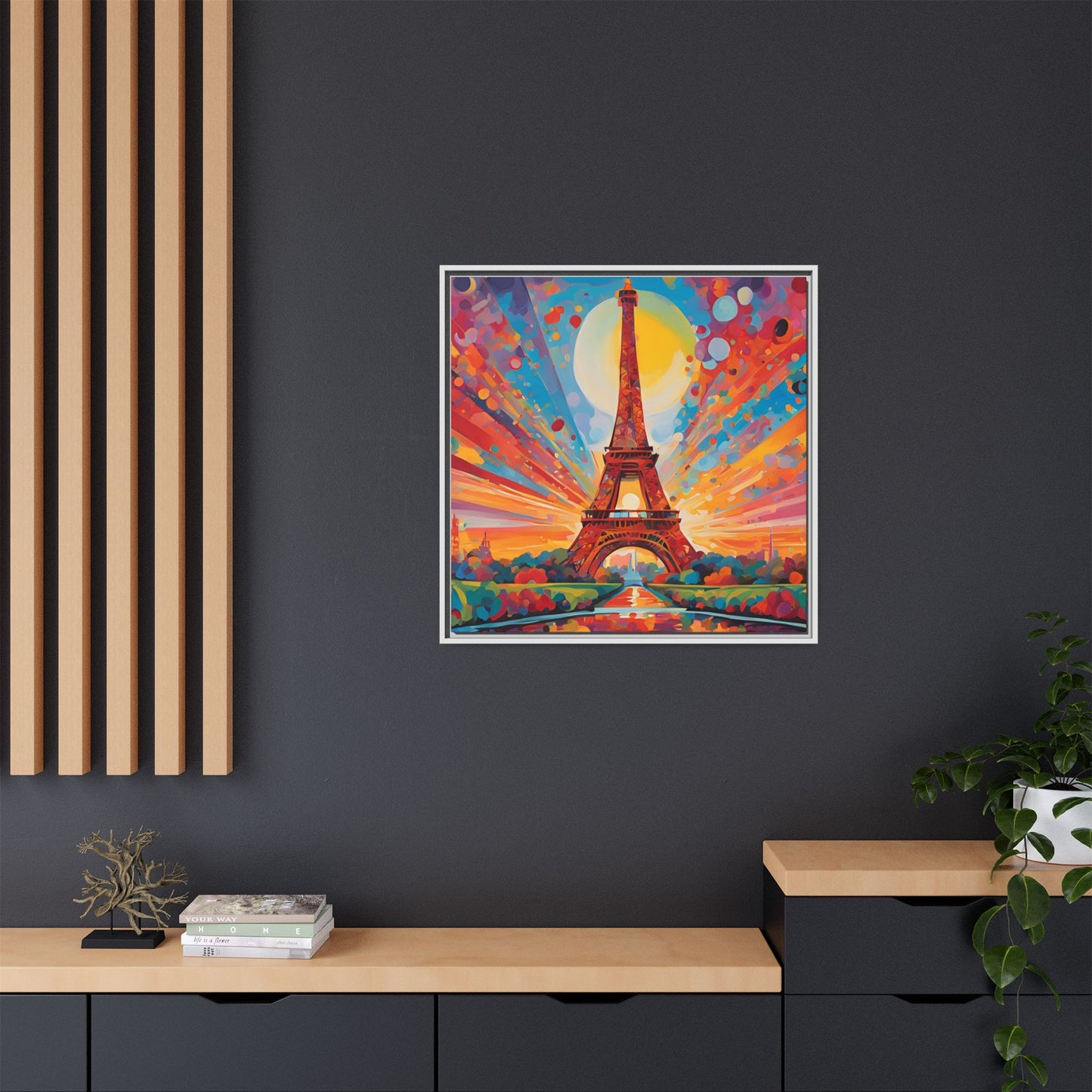 Modern Abstract Eiffel Tower Design Unique Framed Colorful Canvas Landscape Wall Art Paris France Gift Nature Lover Gift 3 frame colors