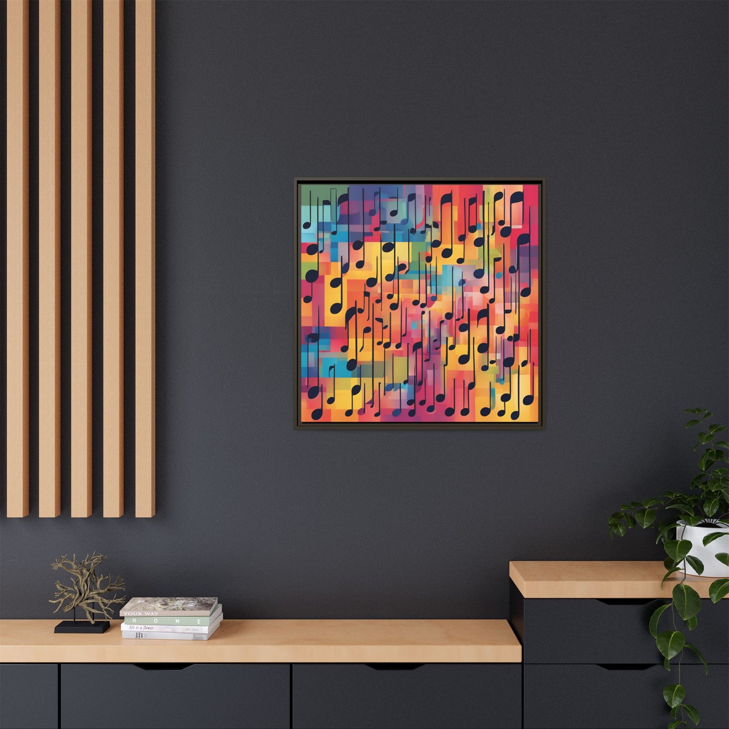 Modern Music-Themed Print Abstract Design Unique Framed Canvas Print Treble Clef Note Wall Art Music Lover Gift Decor 3 frame colors