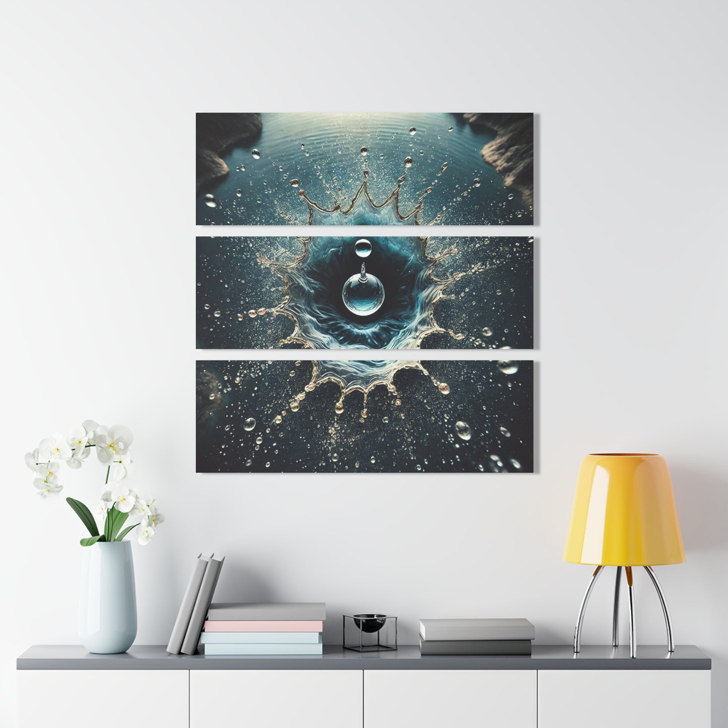 Water Droplet Modern Design Triptych 3-Panel Acrylic Print Wall Art Unique Water Themed Interior Acrylic Decor