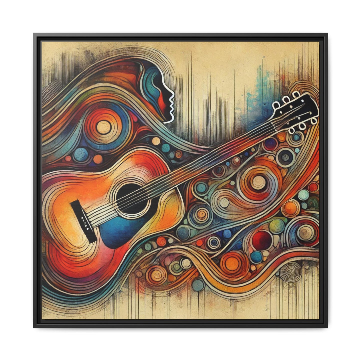 Modern Music-Themed Print Abstract Design Unique Framed Canvas Print Guitar Wall Art Music Lover Gift Decor 3 frame colors