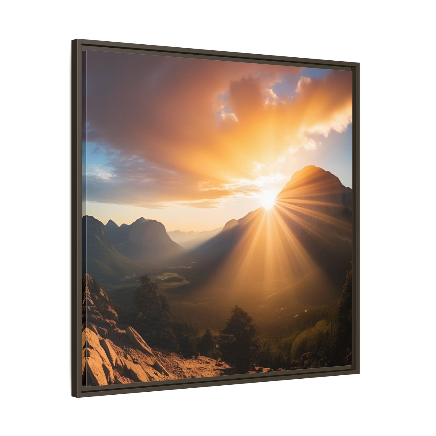 Sunrise in the Mountains Framed Canvas Wall Art Canyon Outdoors Vacation Gift Nature Lover Peaceful Zen Sunset Gift 3 frame colors