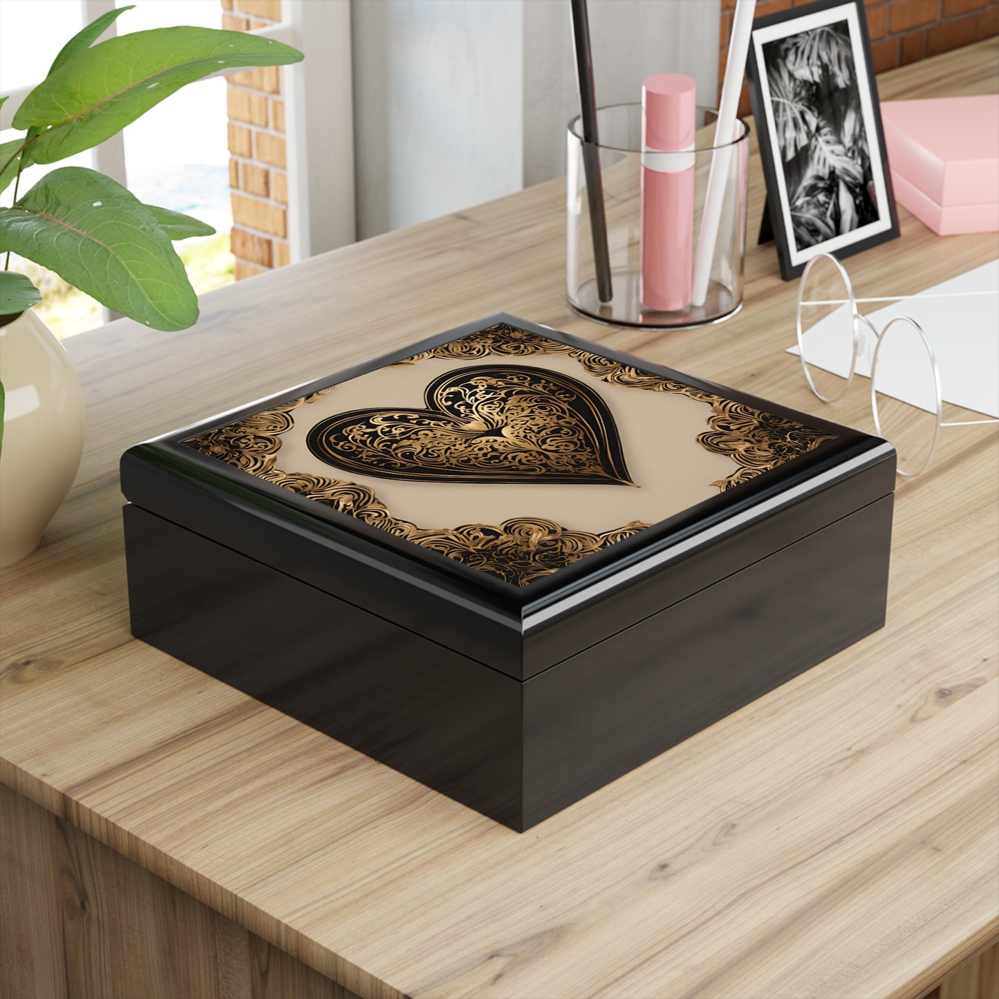 Unique Heart Art Print Design Jewelry Box Trinket Box Bedroom Dresser Decor Vanity Gift Box - 3 colors to choose from