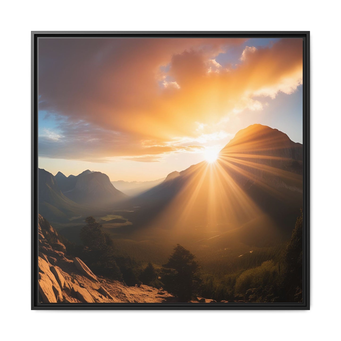 Sunrise in the Mountains Framed Canvas Wall Art Canyon Outdoors Vacation Gift Nature Lover Peaceful Zen Sunset Gift 3 frame colors