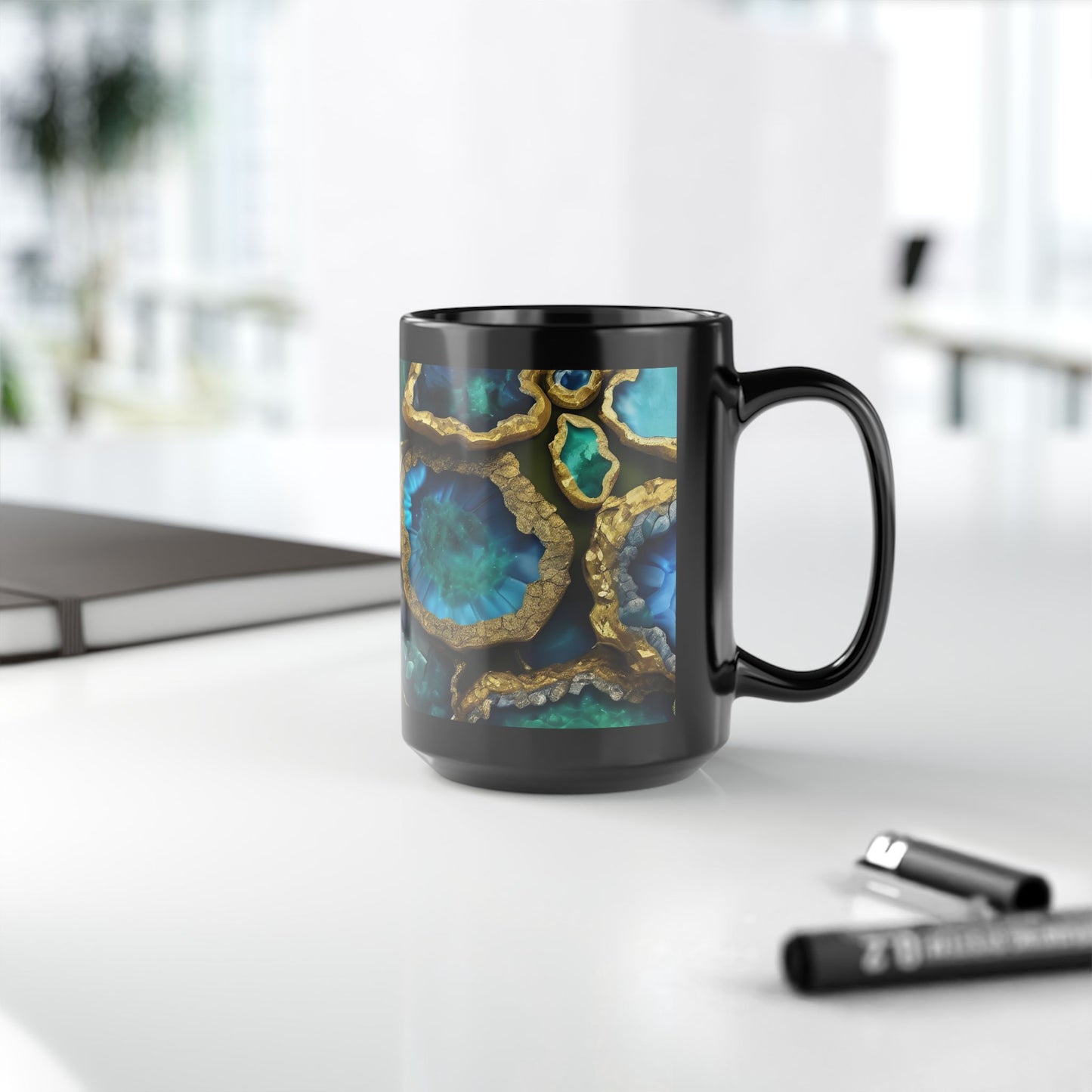 Ceramic Coffee Mug Quartz-Inspired Agate Image Nature Lover Ceramic Unique Colorful Teacup Geode Rock Gemstone Lover Ceramic 15 oz Mug