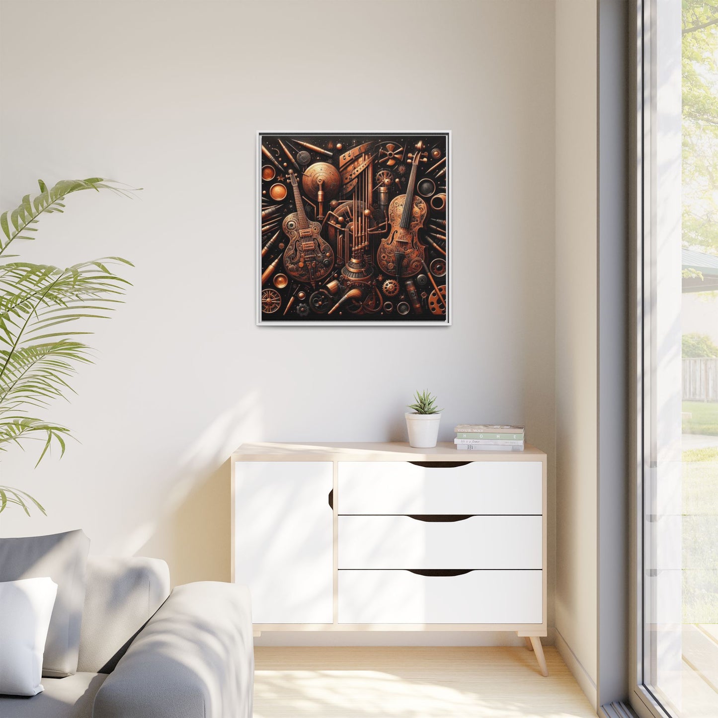 Modern Music-Themed Print Abstract Design Unique Framed Canvas Print Steampunk Wall Art Music Lover Gift Decor 3 frame colors