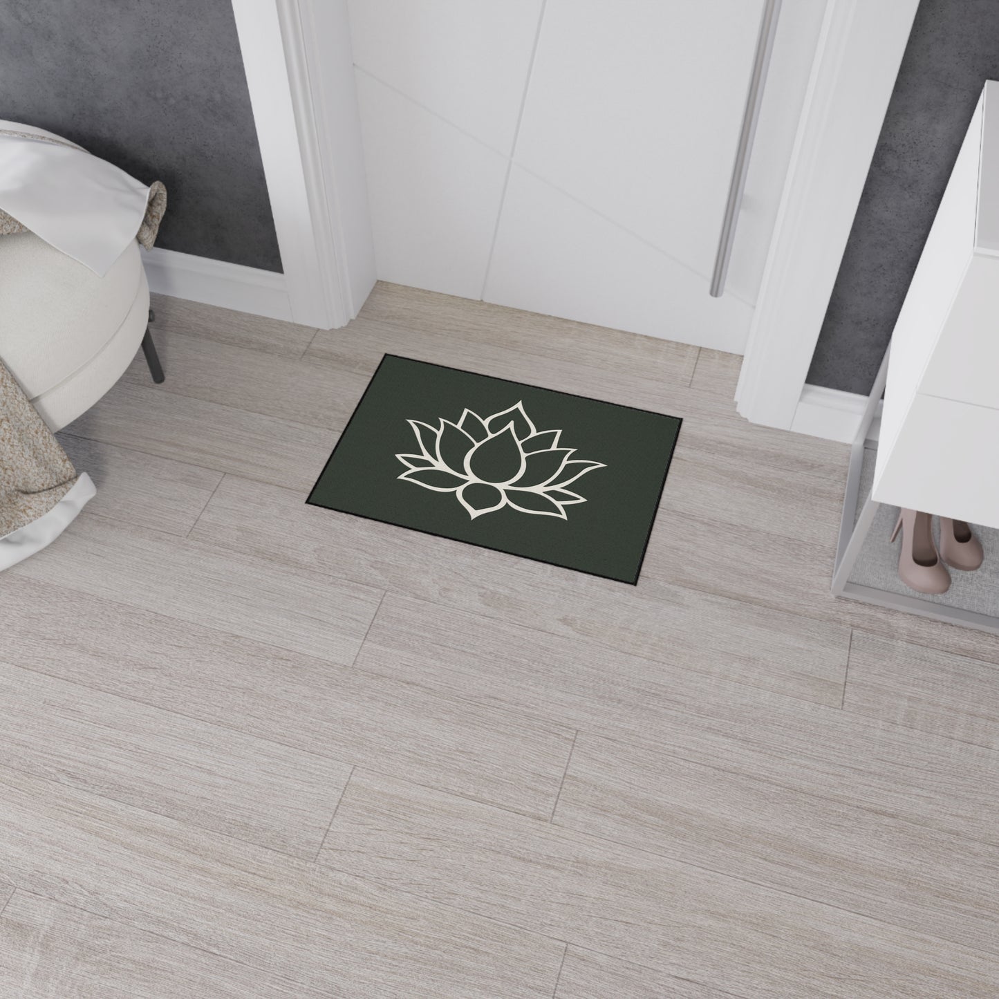 Decorative Heavy Duty Non-Slip Floor Mat Stylish Design Perfect for Entryway Kitchen Décor Green Lotus Blossom Floral Design Rug Bath Mat