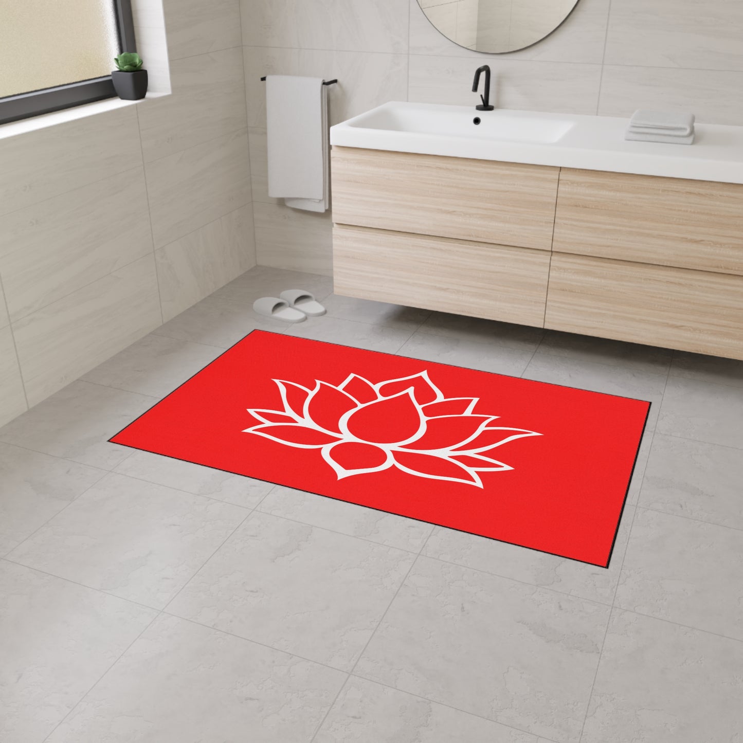 Decorative Heavy Duty Non-Slip Floor Mat Stylish Design Perfect for Entryway Kitchen Décor Red Lotus Blossom Floral Design Rug Bath Mat