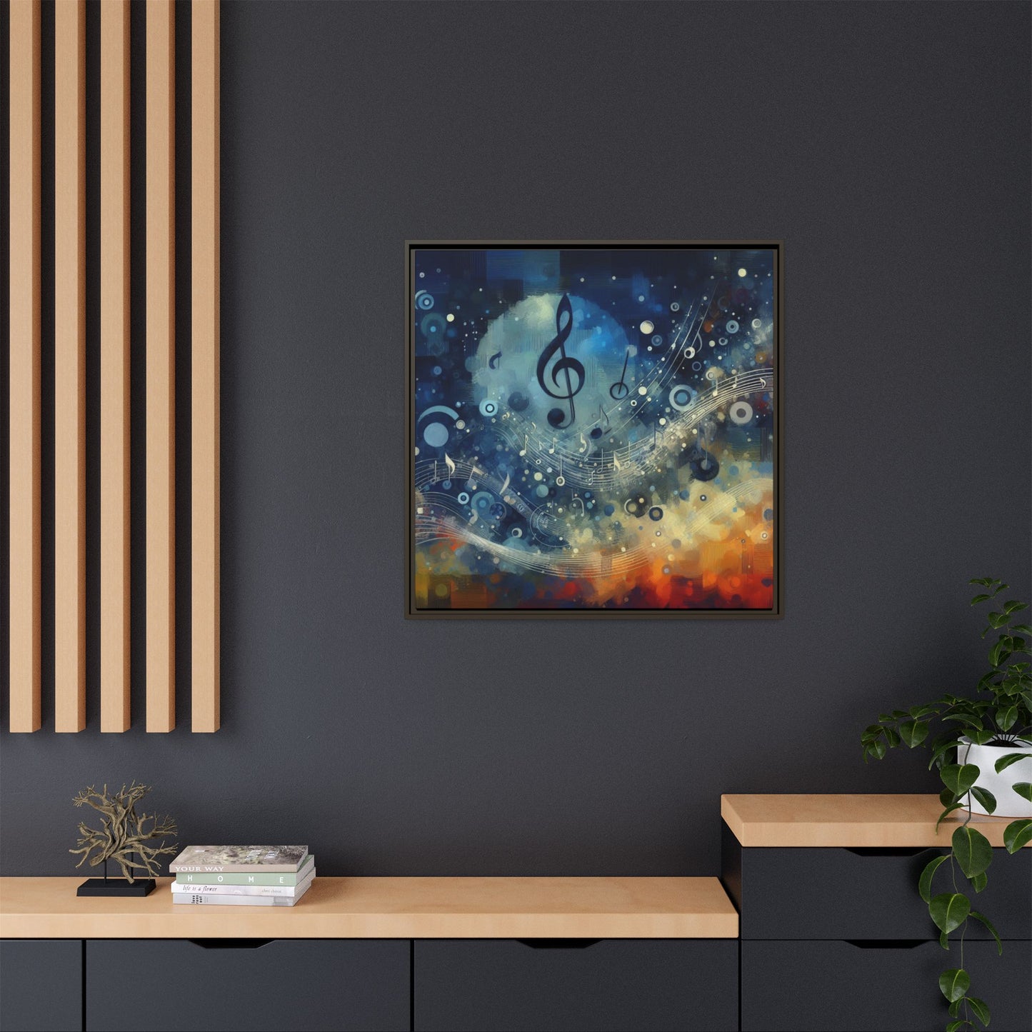 Modern Music-Themed Print Abstract Design Unique Framed Canvas Print Treble Clef Note Wall Art Music Lover Gift Decor 3 frame colors