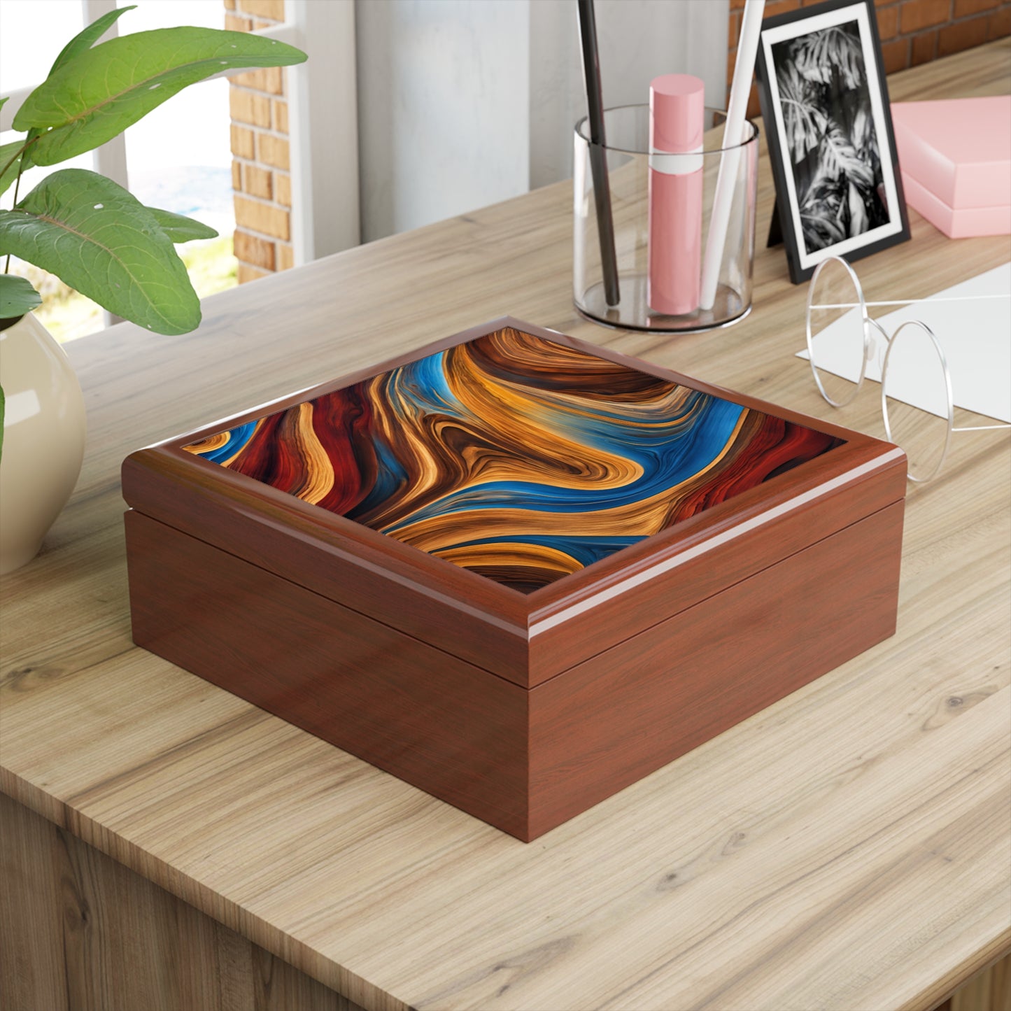 Unique Art Print Design Jewelry Box Trinket Box Bedroom Dresser Decor Vanity Gift Box - 3 colors to choose from