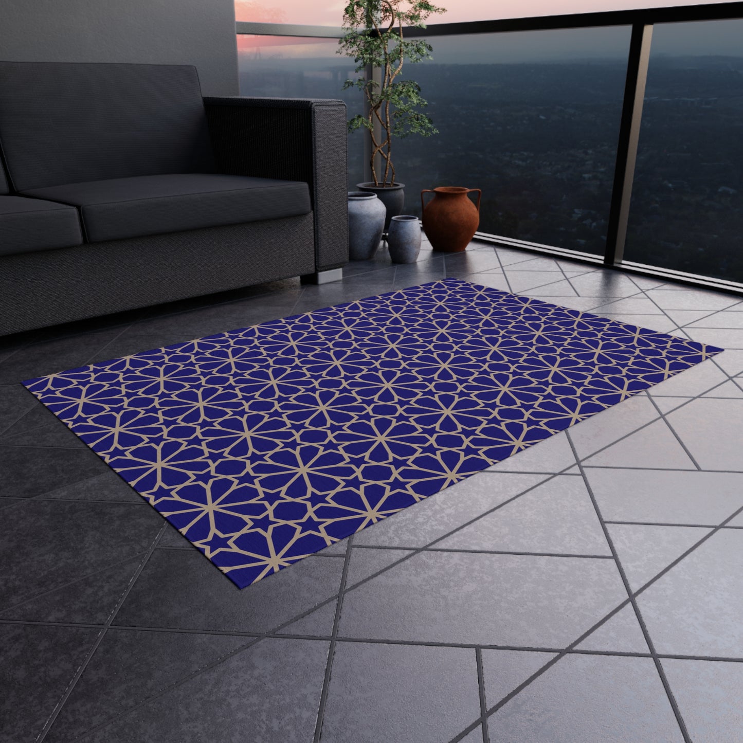 Chenille Outdoor Rug with No-Skid Backing Cozy Blue Outdoor Carpet Patio Decor Gazebo Rug Pool Area Decor Outdoor Kitchen Carpet