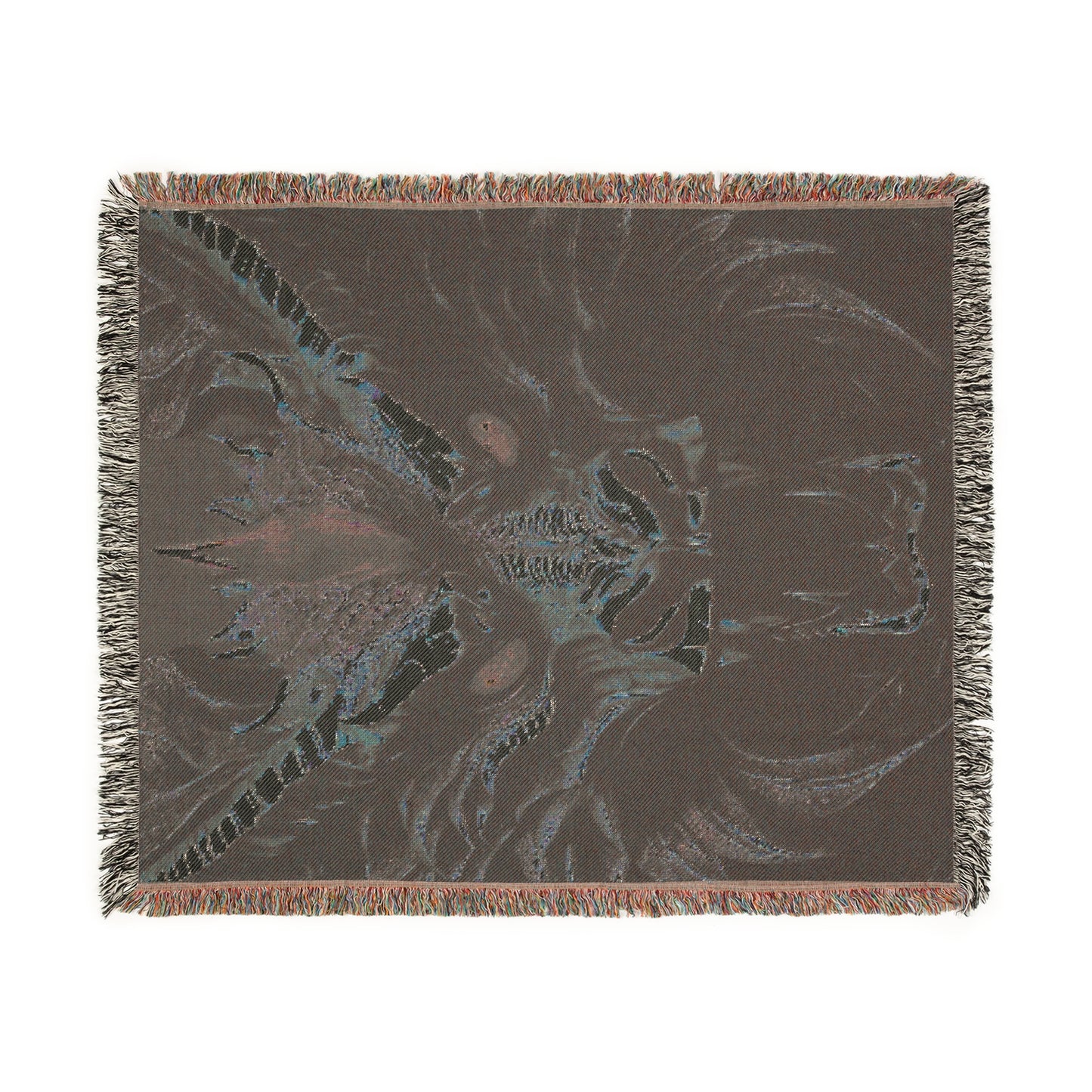 Roaring Dragon Cozy Reading Throw for Book Lovers Cotton Woven Fringed Picnic Blanket Wall Art