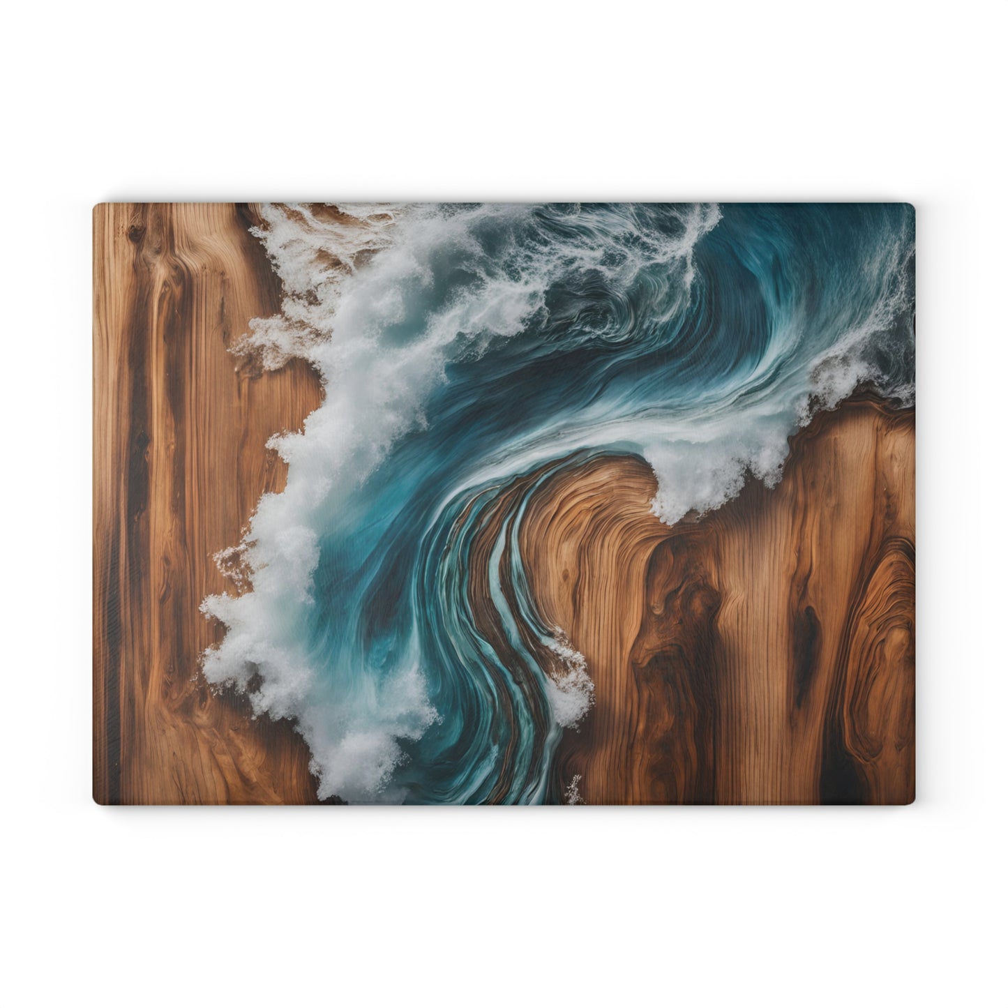 Beachy Kitchen Decor Glass Cutting Board Serving Tray with Wave Design Cutting Board Gift for Home Cook Fun Charcuterie Board
