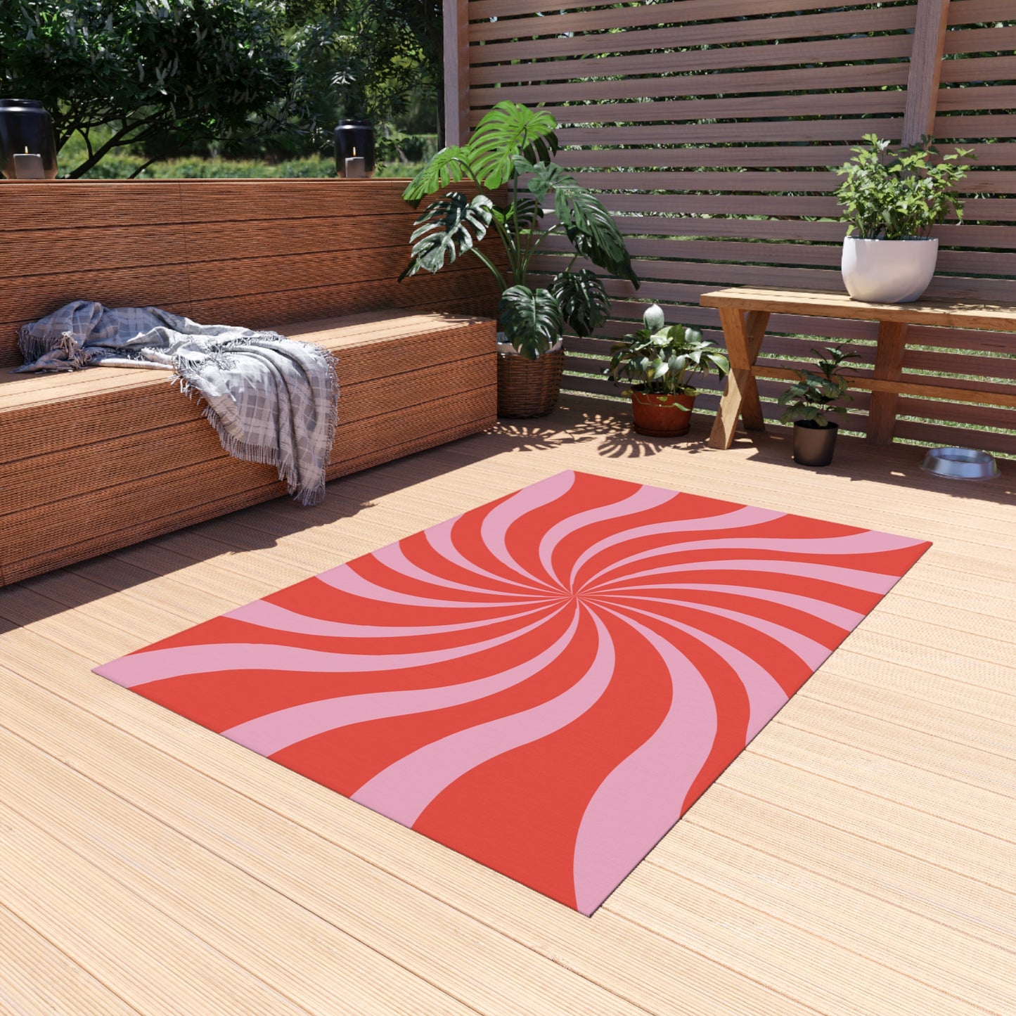 Groovy Retro Chenille Outdoor Rug with No-Skid Backing Cozy Outdoor Carpet Patio Decor Beachy Gazebo Rug Pool Area Outdoor Kitchen Decor