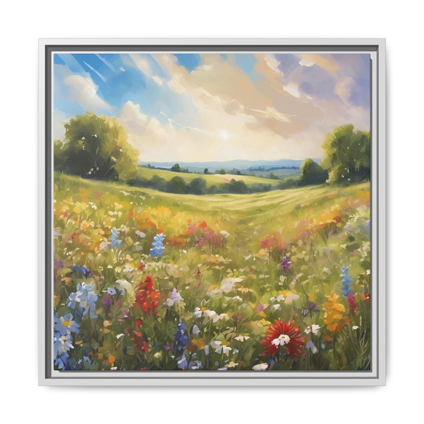 Modern Filed of Flowers Design Unique Framed Canvas Wall Art Gift Nature Lover Landscape Decor Gift 3 frame colors