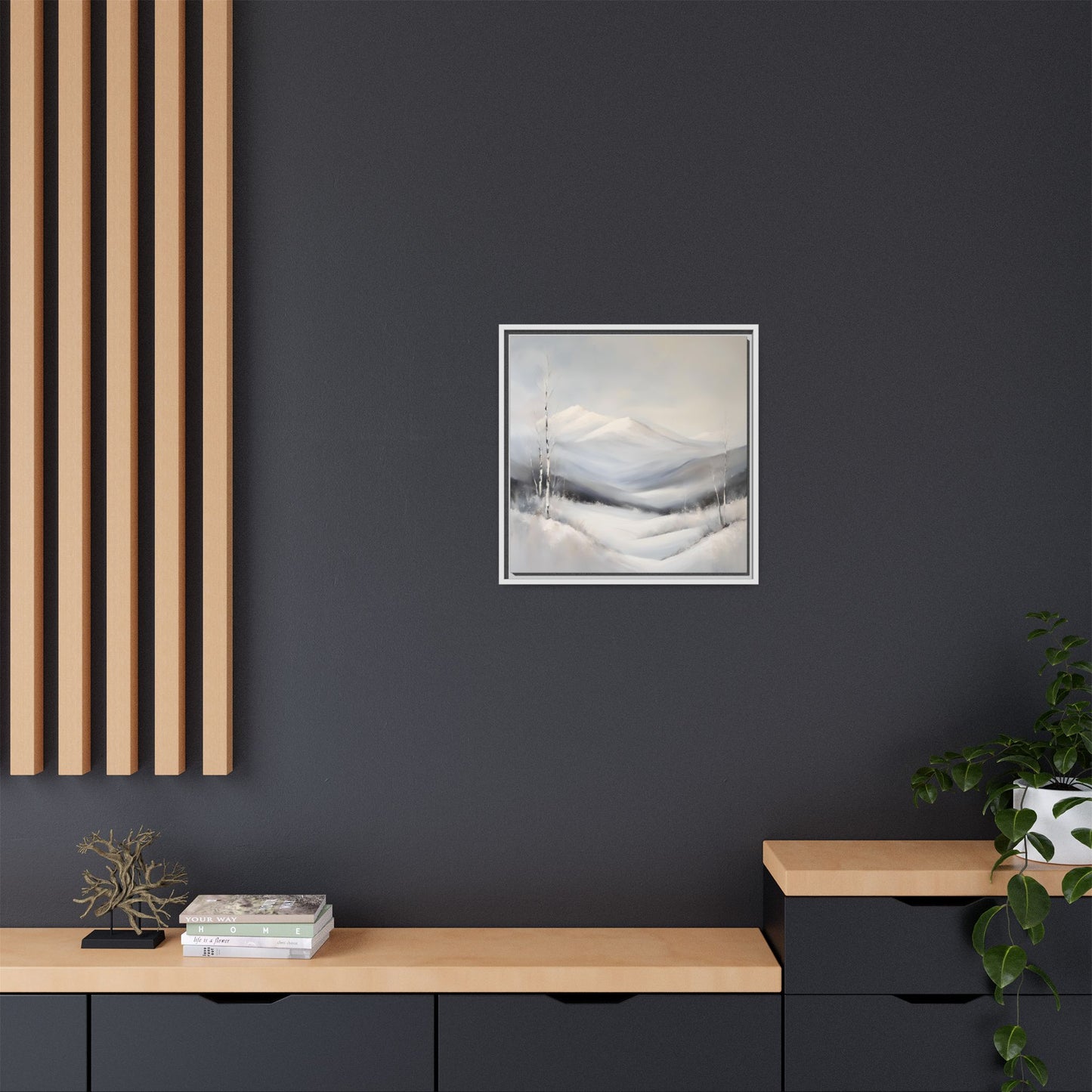 Modern Abstract Mountain Design Unique Framed Canvas Wall Art Snowy Gift Nature Lover Gift 3 frame colors