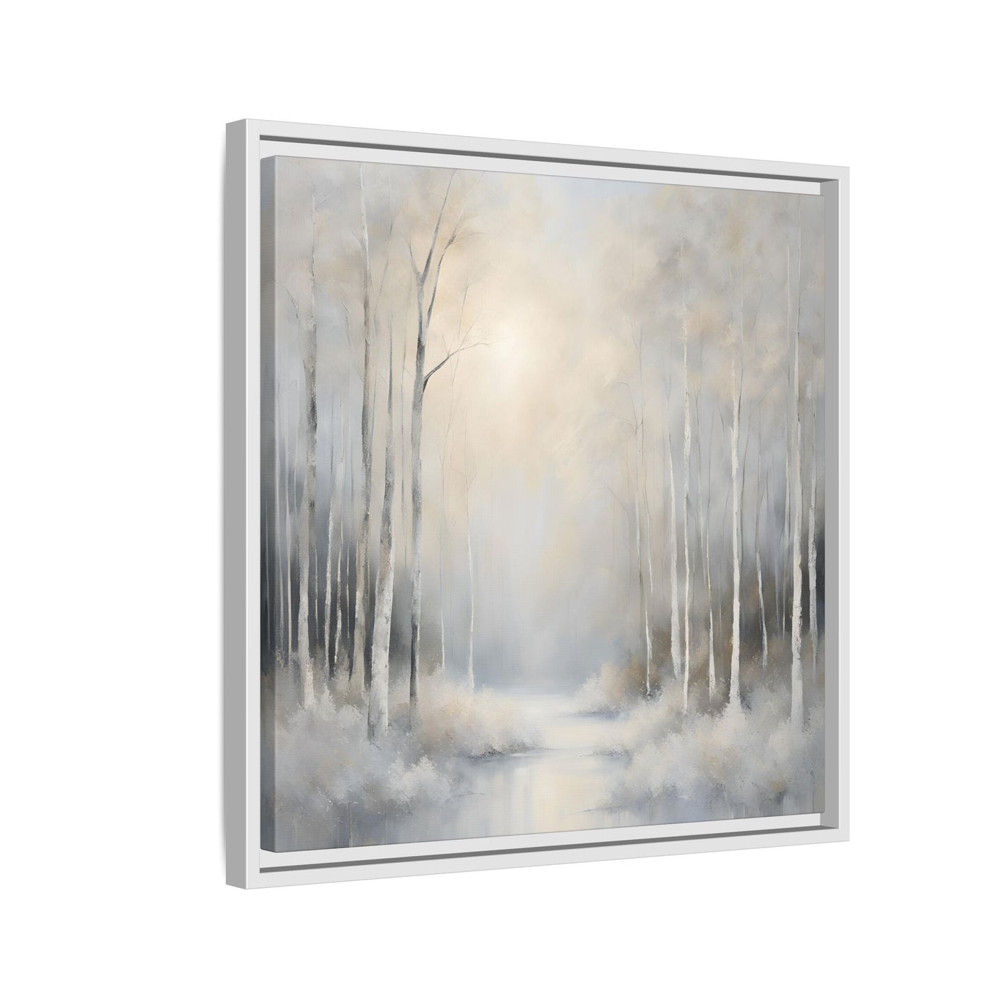 Modern Abstract White Forest Design Unique Framed Canvas Wall Art Ocean Beach Gift Nature Lover Gift 3 frame colors