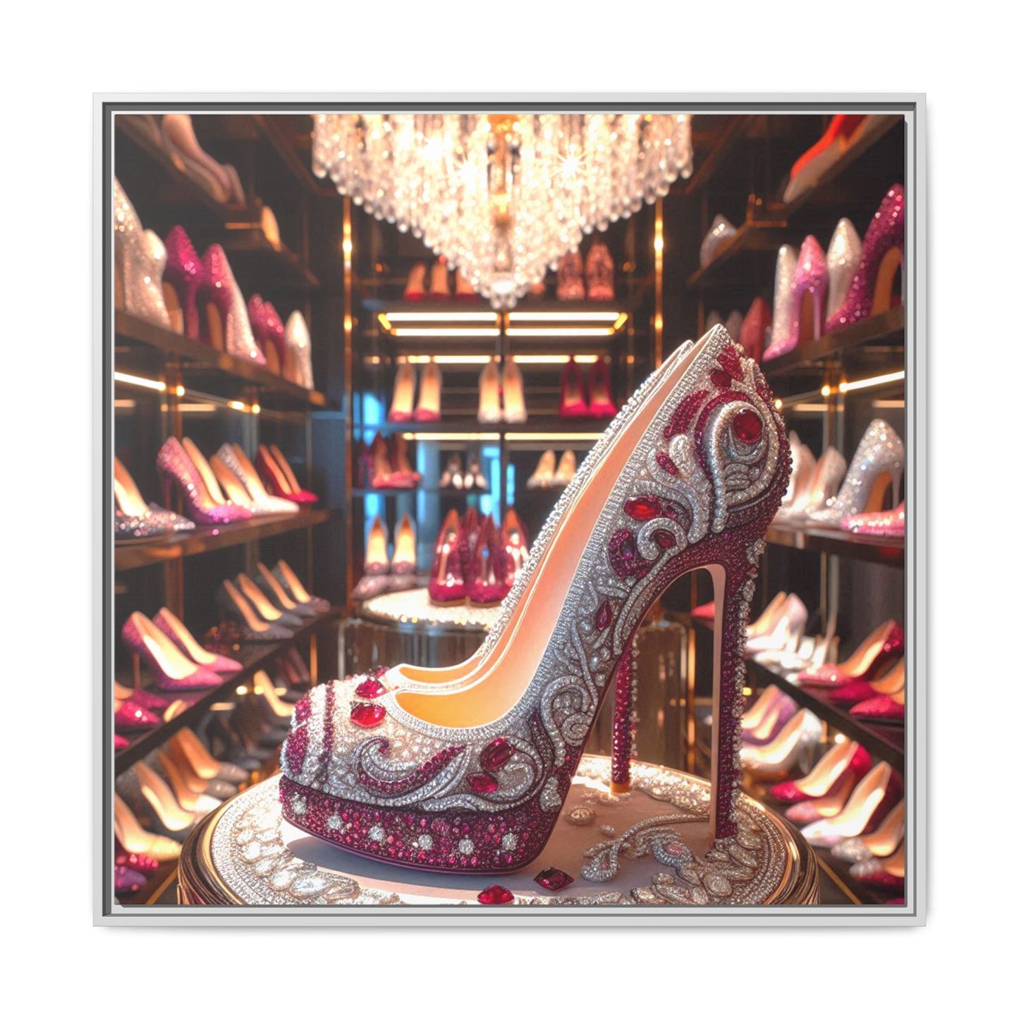 High Heel Shoe Framed Canvas Print Wall Art Unique Fashion Designer Style Haute Couture Shoe Lover Fashionista Gift Decor 3 Frame Colors