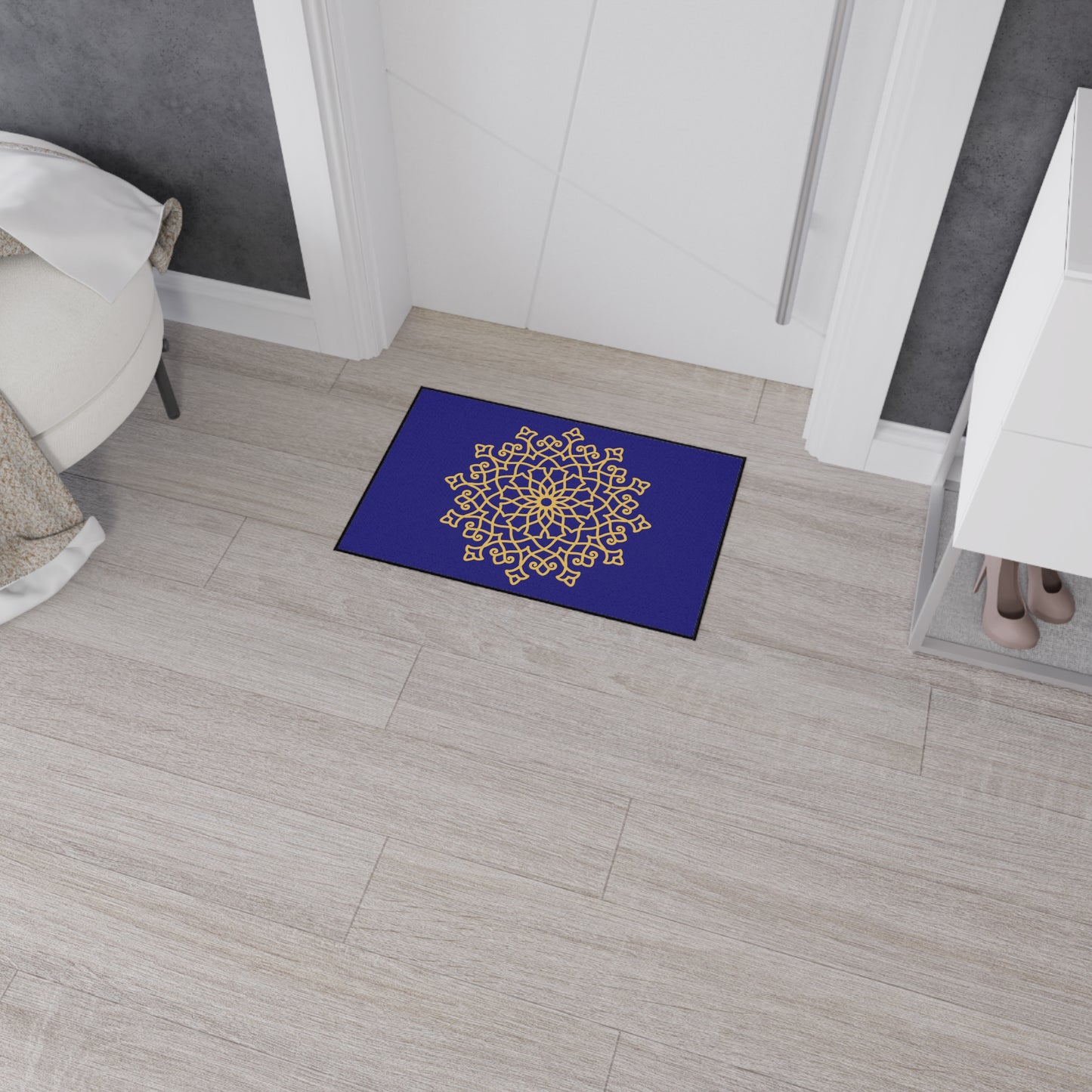 Decorative Heavy Duty Non-Slip Floor Mat Stylish Design Perfect for Entryway Kitchen Décor Blue Floral Geometric Design Rug Bathroom Mat