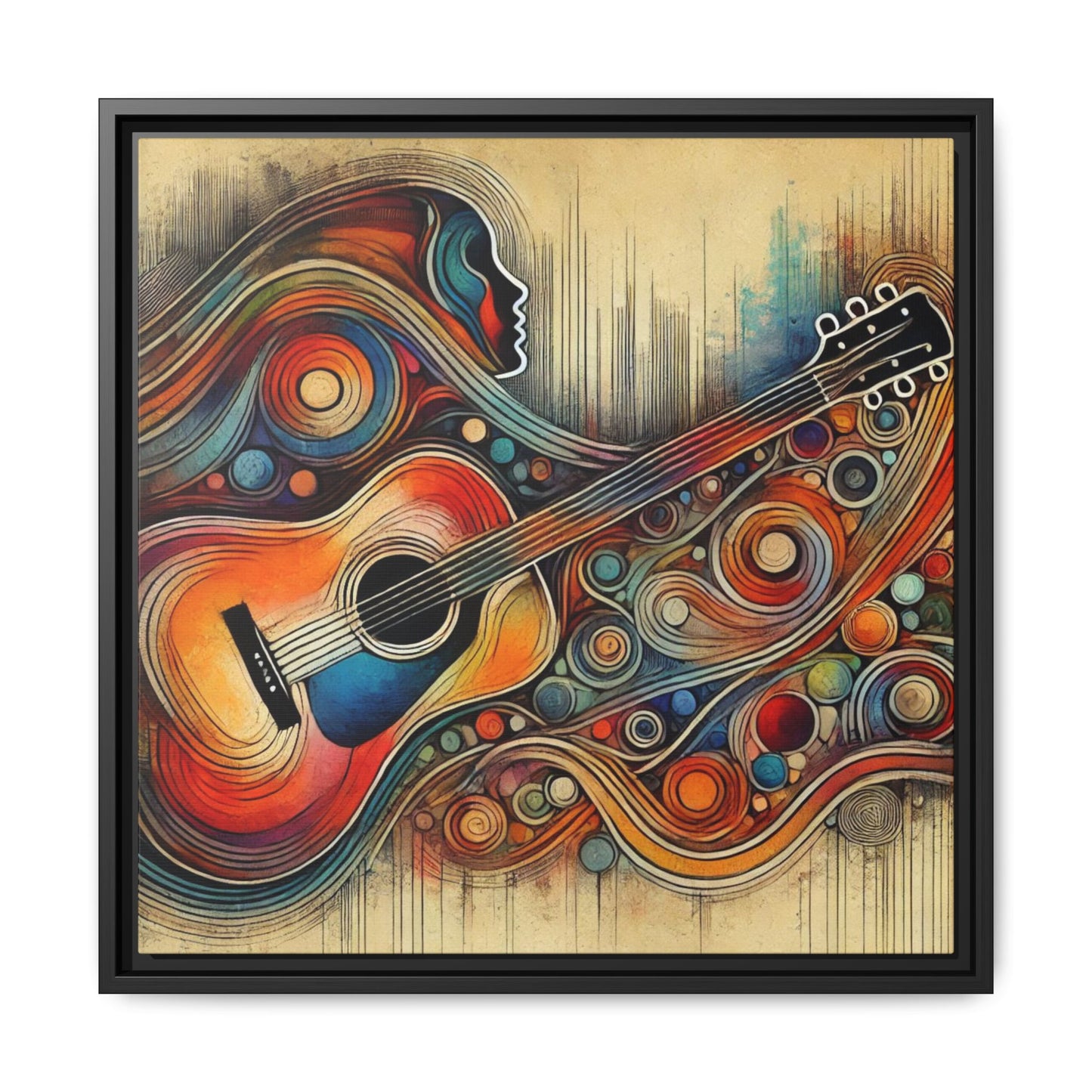 Modern Music-Themed Print Abstract Design Unique Framed Canvas Print Guitar Wall Art Music Lover Gift Decor 3 frame colors