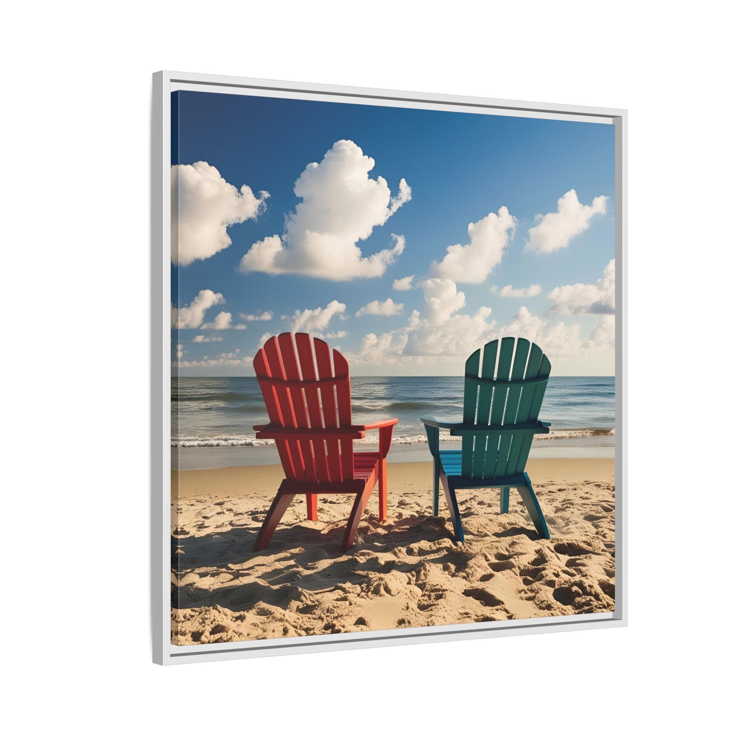 Chairs on the Beach Calm Sunny Day Framed Canvas Wall Art Beach Lover Vacation Oceanic Gift Nature Lover Peaceful Zen Gift 3 frame colors
