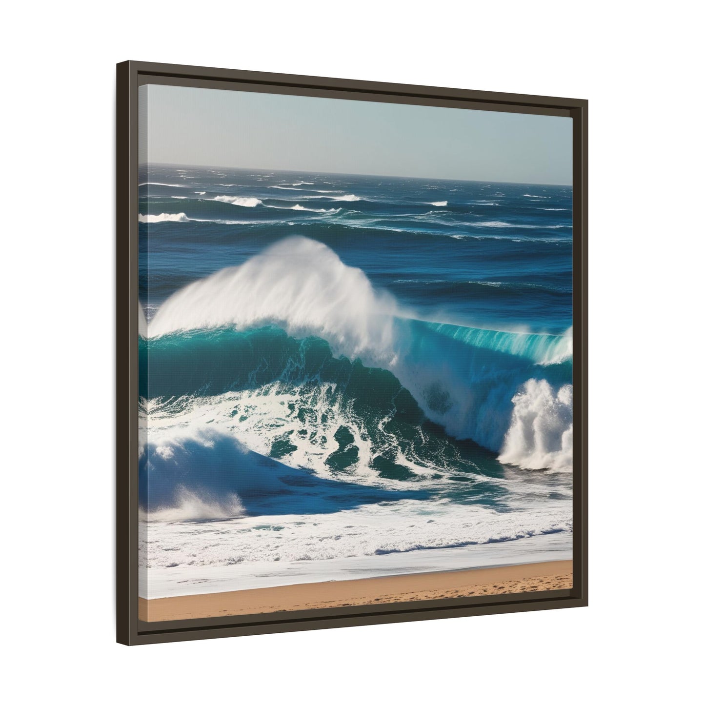 Peaceful Ocean Waves at the Beach Calm Sunny Day Framed Canvas Wall Art Vacation Oceanic Gift Nature Lover Zen Decor Gift 3 frame colors