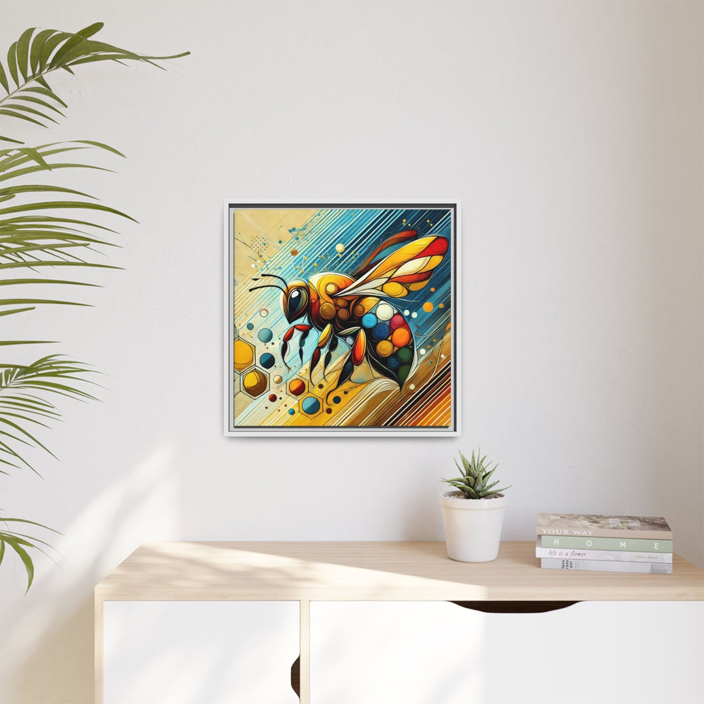 Modern Bee Print Abstract Design Unique Framed Canvas Print Insect Lover Wall Art Animal Lover Gift Nature Lover Decor 3 frame colors