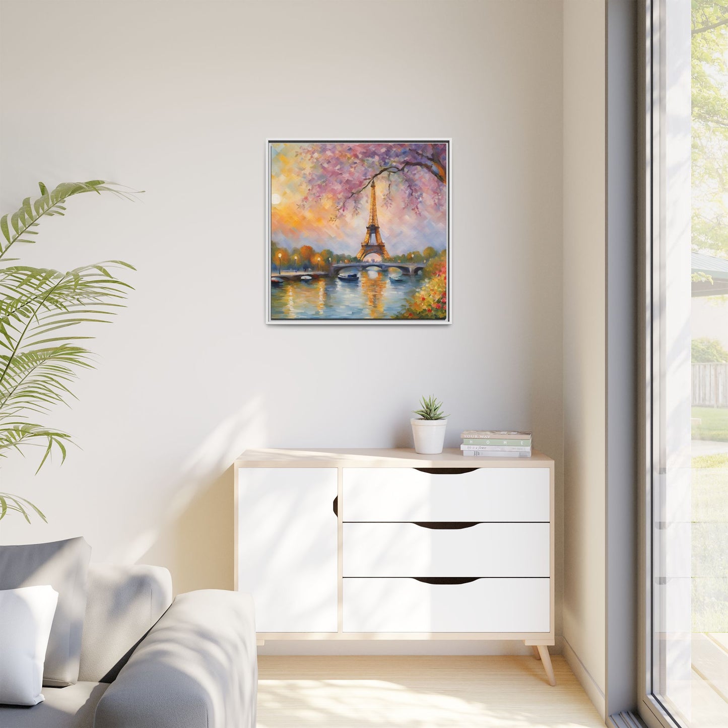 Modern Abstract Eiffel Tower Design Unique Framed Canvas Landscape Wall Art Paris France Gift Nature Lover Gift 3 frame colors