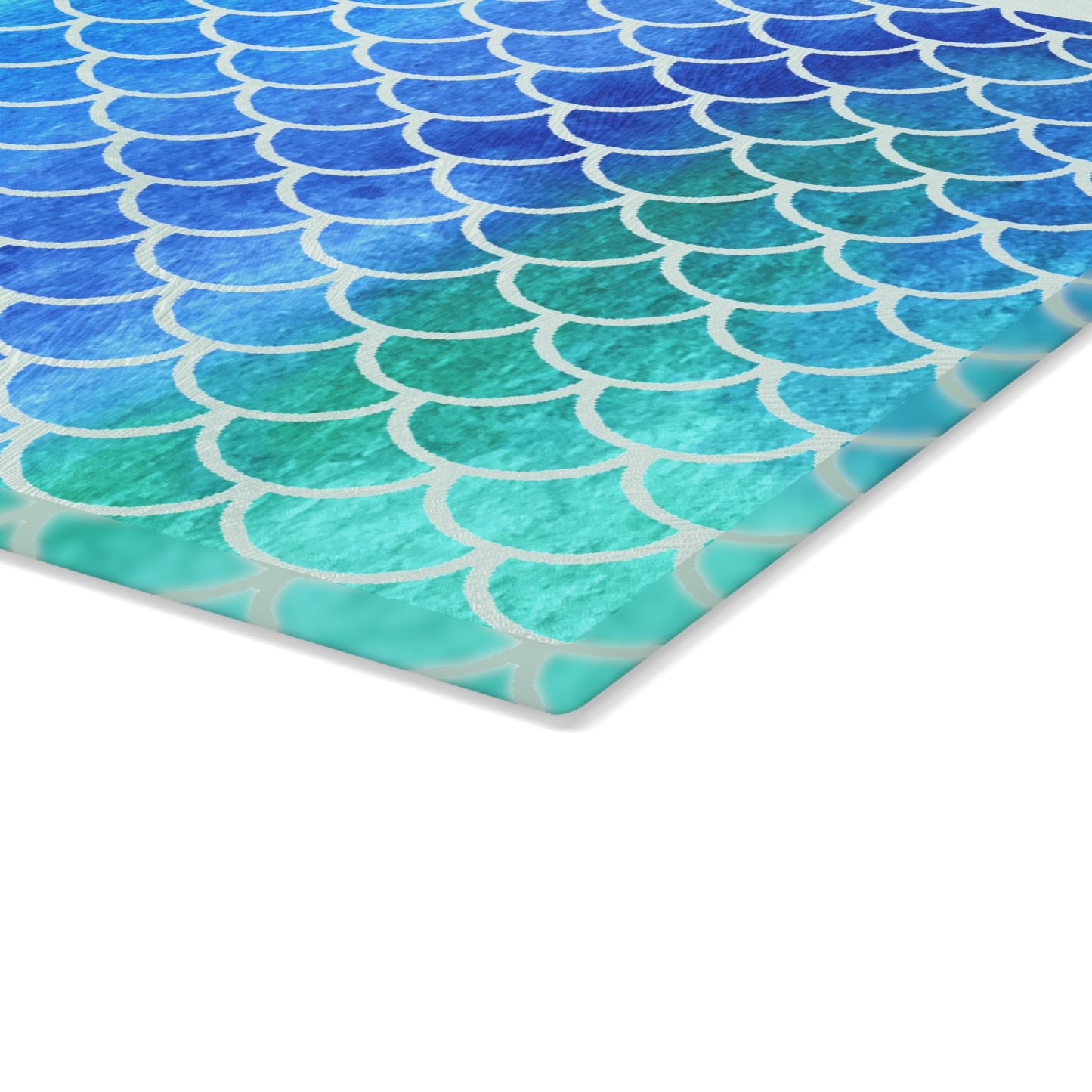 Beachy Kitchen Decor Glass Cutting Board Serving Tray with Fish Scale Design Cutting Board Gift for Home Cook Fun Charcuterie Board