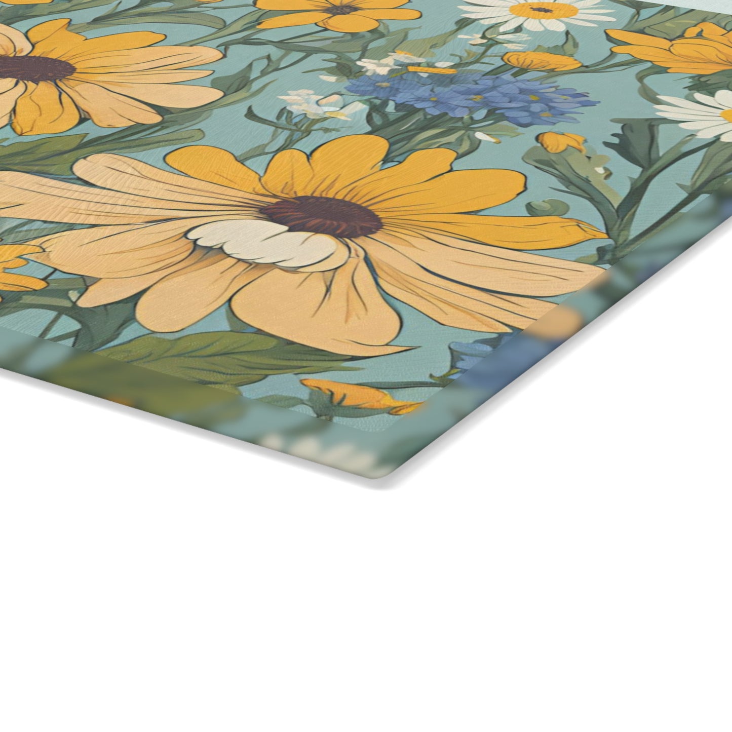 Kitchen Decor Glass Cutting Board Serving Tray with Daisy Flower Design Cutting Board Gift for Home Cook Charcuterie Board