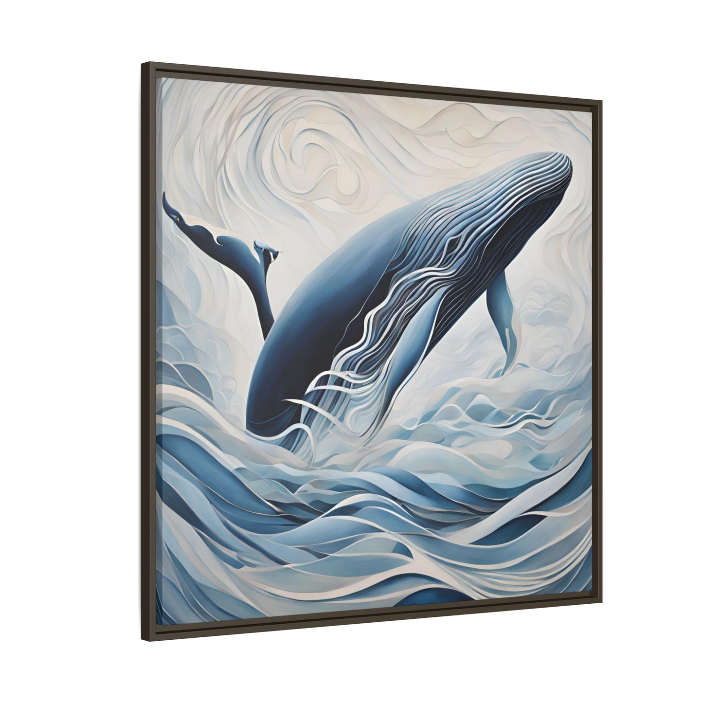 Modern Abstract Whale Wave Design Unique Framed Canvas Wall Art Ocean Beach Gift Nature Lover Gift Underwater Sea Lover Gift 3 frame colors