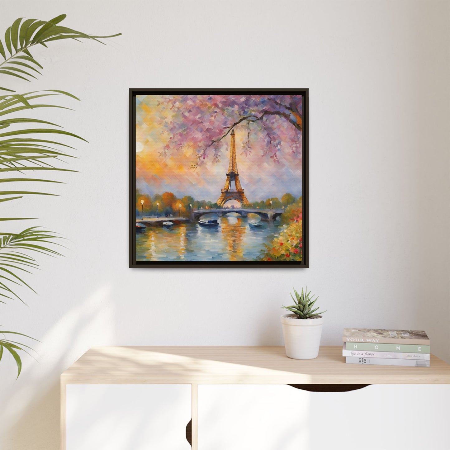 Modern Abstract Eiffel Tower Design Unique Framed Canvas Landscape Wall Art Paris France Gift Nature Lover Gift 3 frame colors