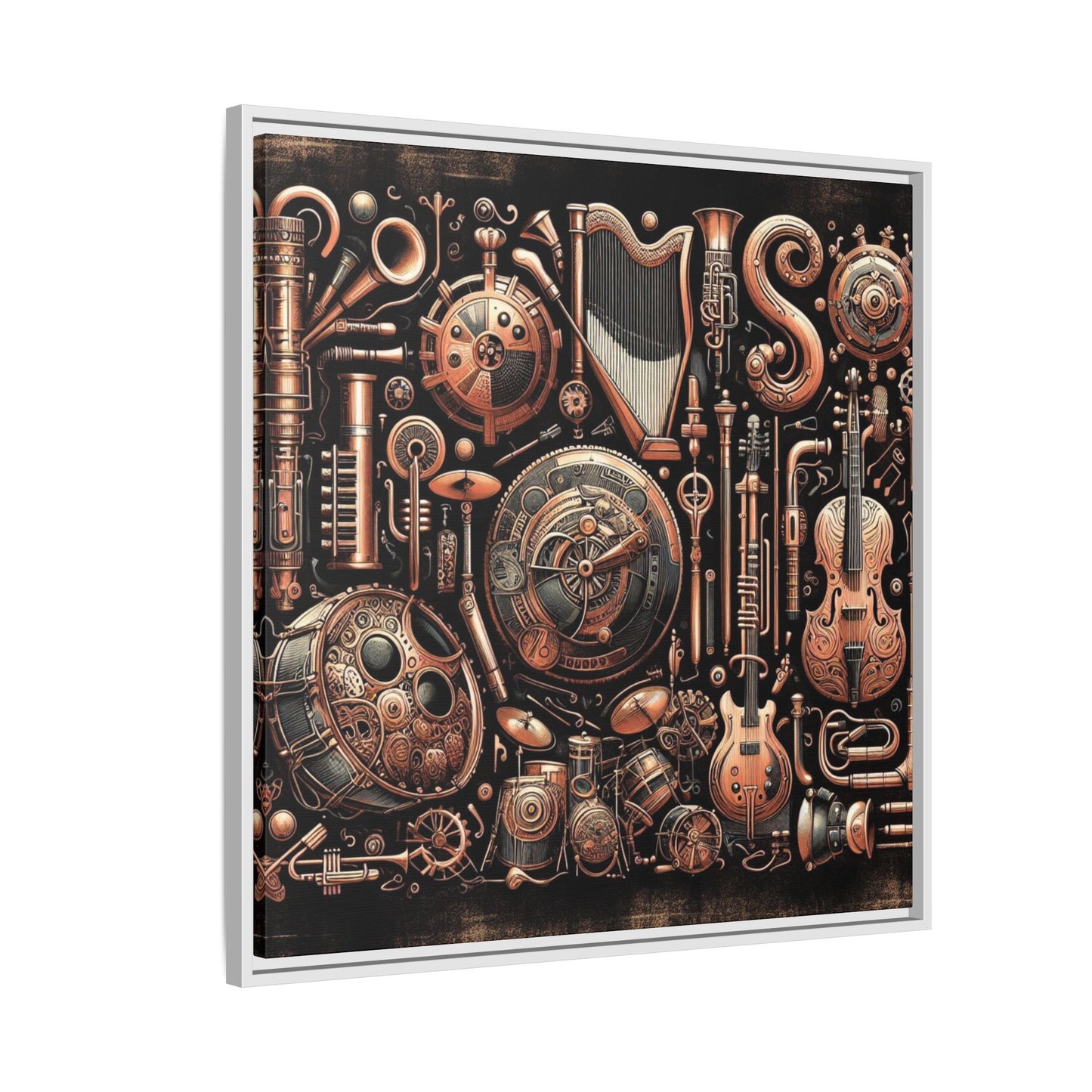 Modern Music-Themed Steampunk Style Print Abstract Design Unique Framed Canvas Print Wall Art Music Lover Gift Decor 3 frame colors