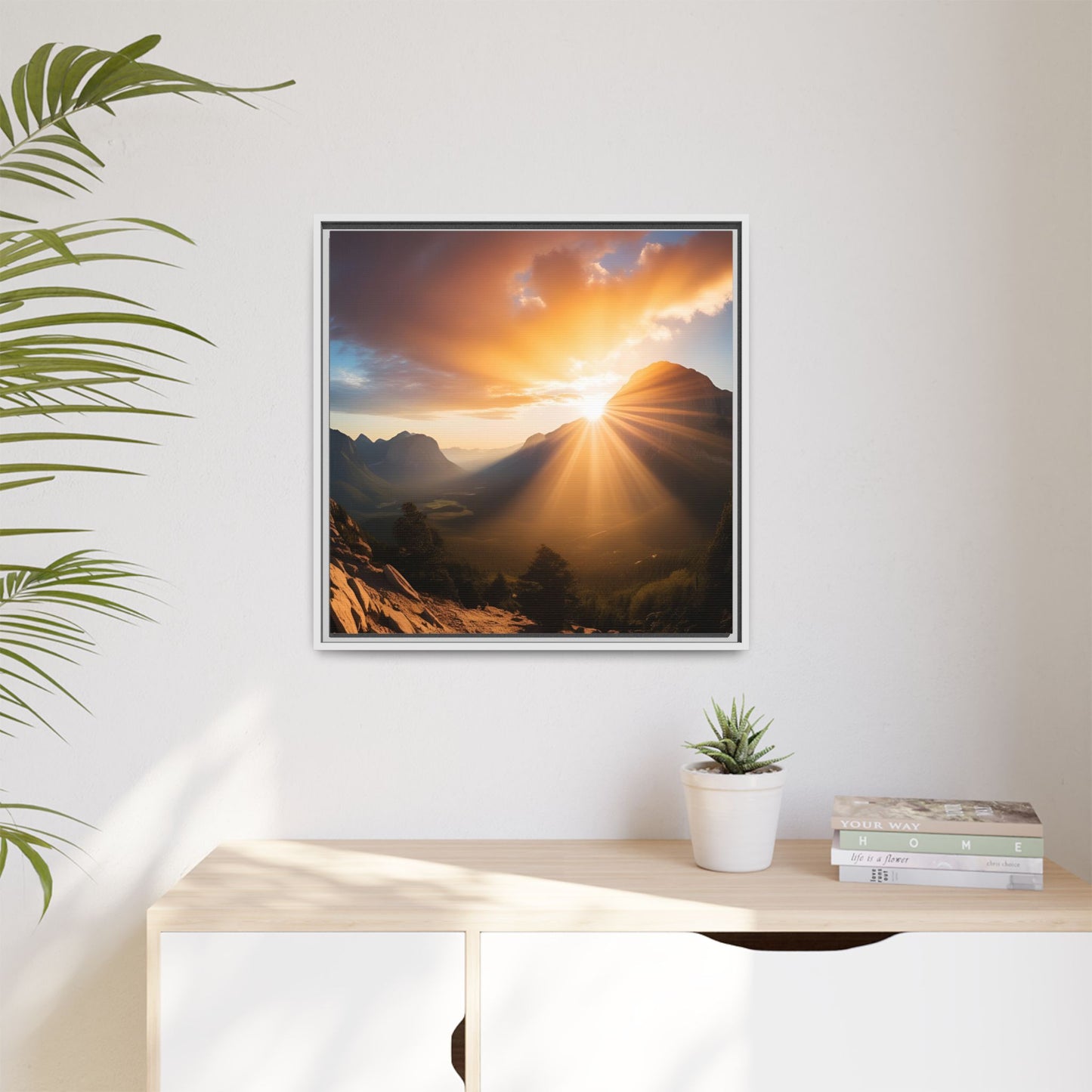 Sunrise in the Mountains Framed Canvas Wall Art Canyon Outdoors Vacation Gift Nature Lover Peaceful Zen Sunset Gift 3 frame colors